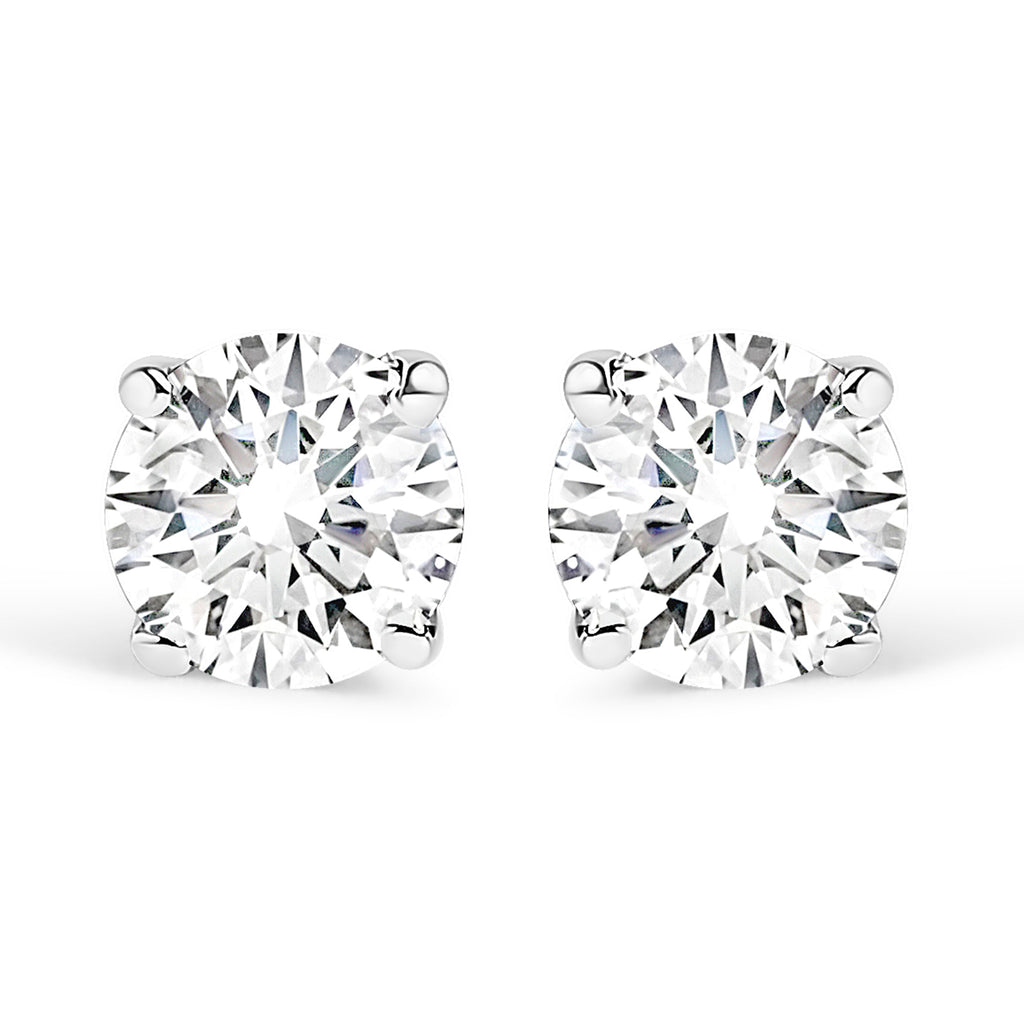 AGS Certified 14K White Gold 1.0 cttw 4-Prong Set Brilliant Round-Cut Solitaire Diamond Push Back Stud Earrings (F-G Color, I1-I2 Clarity)