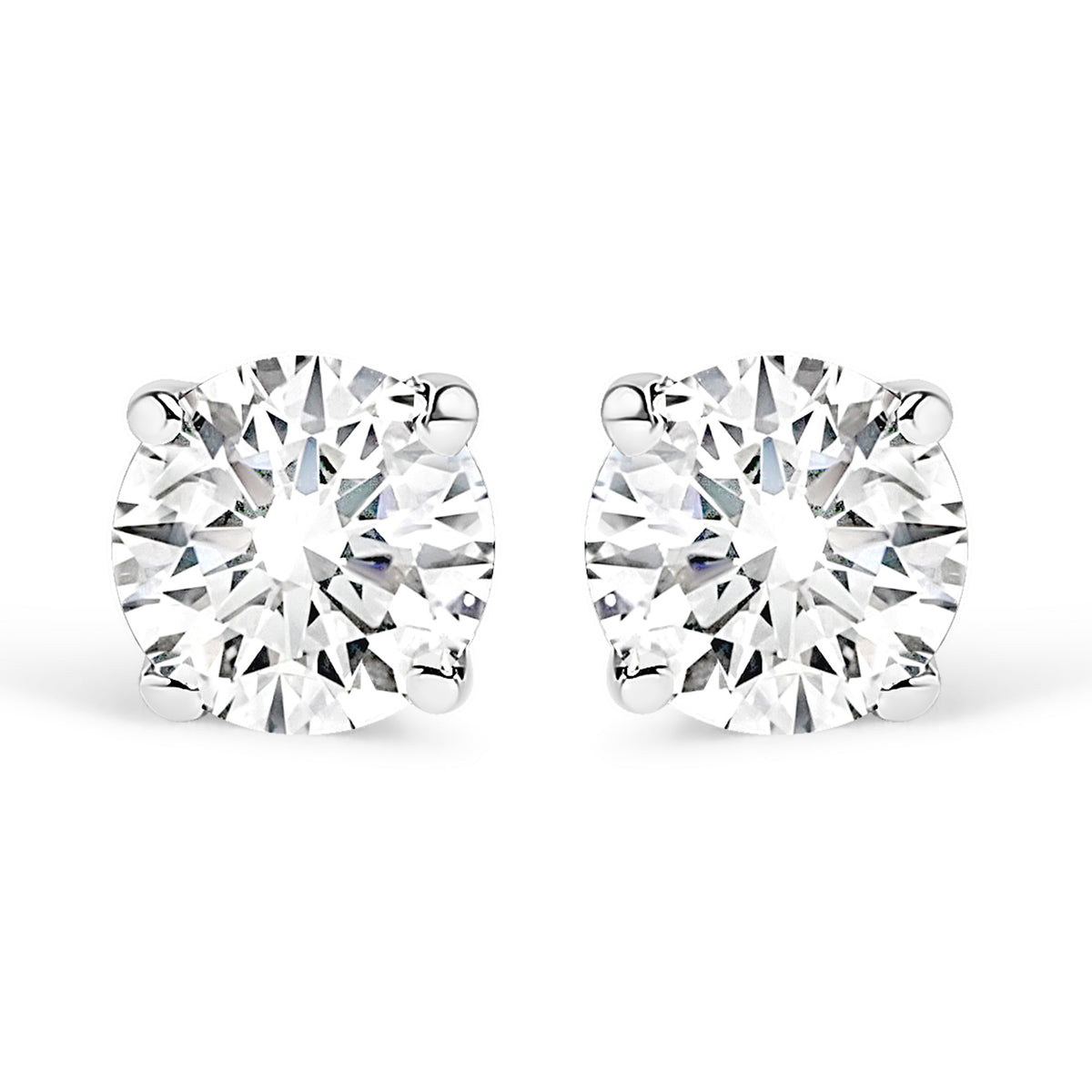 AGS Certified 14K White Gold 1.0 cttw 4-Prong Set Brilliant Round-Cut Solitaire Diamond Push Back Stud Earrings (F-G Color, I1-I2 Clarity)