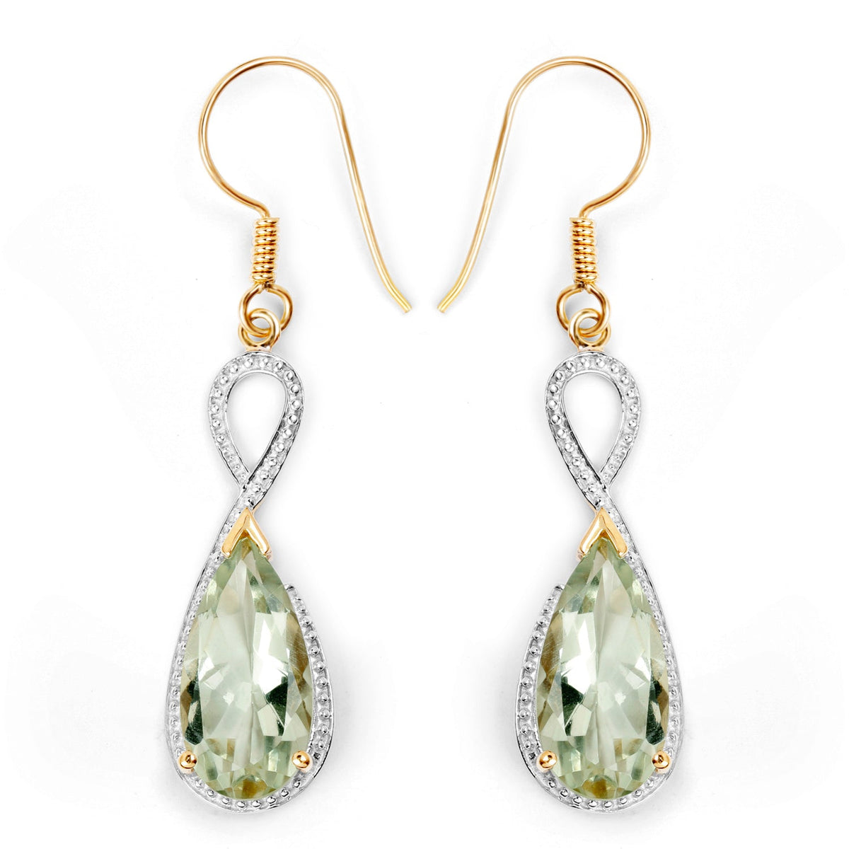14K Yellow Gold Plated 10.10 Carat Genuine Green Amethyst .925 Sterling Silver Earrings