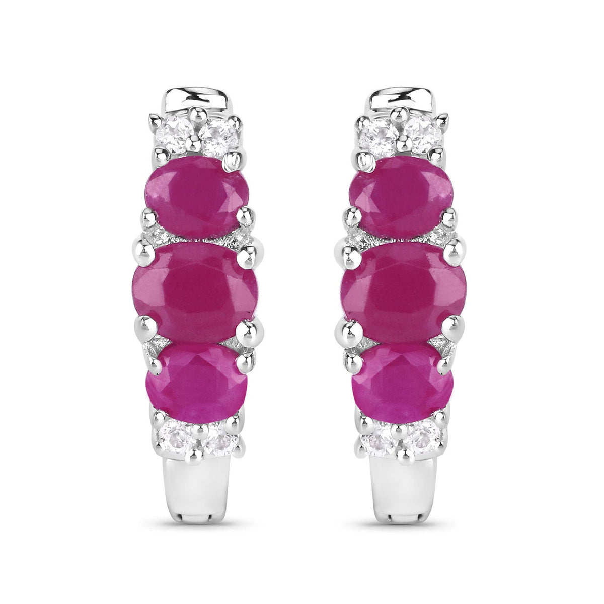 1.66 Carat Genuine Ruby and White Topaz .925 Sterling Silver Earrings