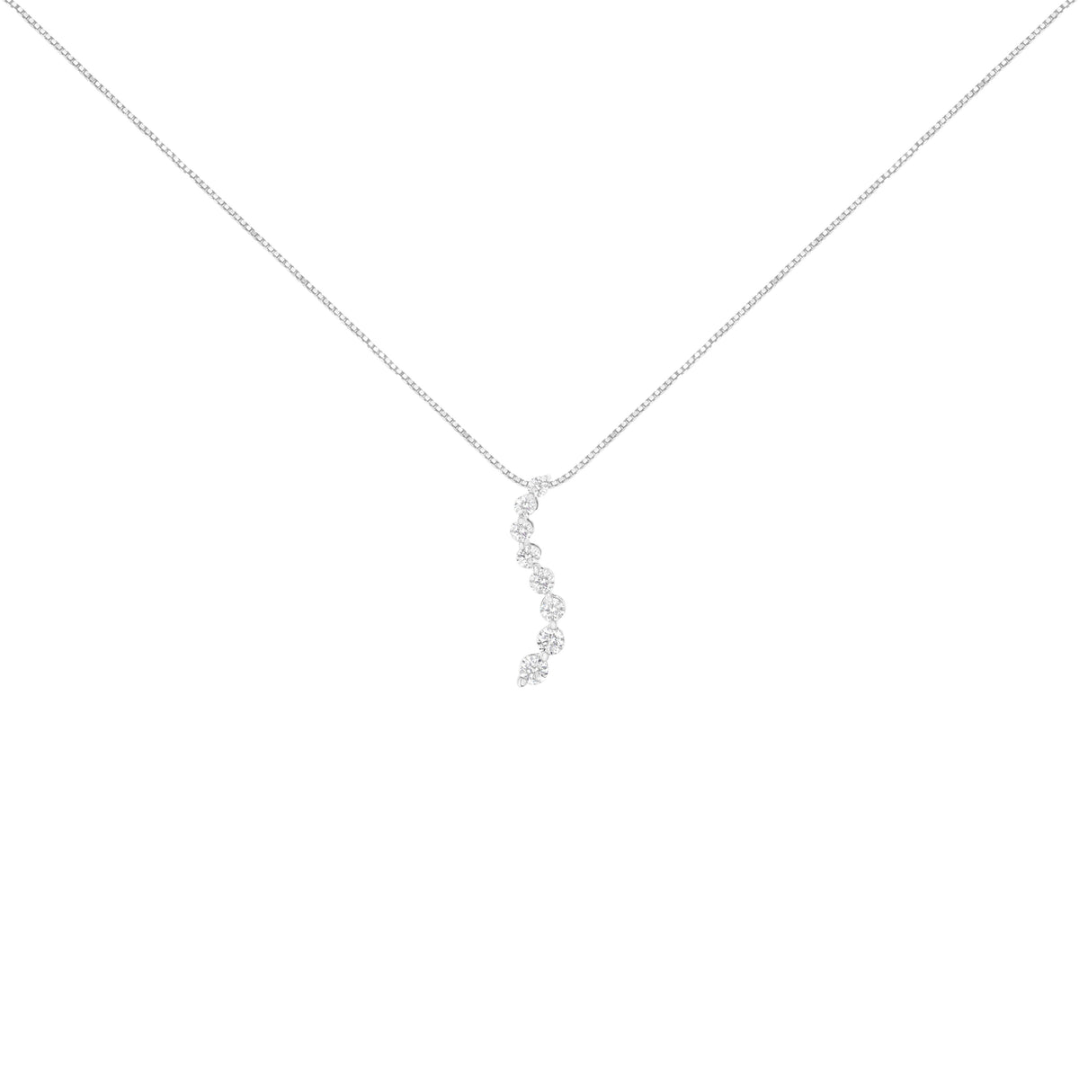 14K White Gold 3.0 Cttw Round-Brilliant & Baguette Cut Diamond S Shaped Graduated 18" Pendant Necklace (I-J Color, I2-I3 Clarity)