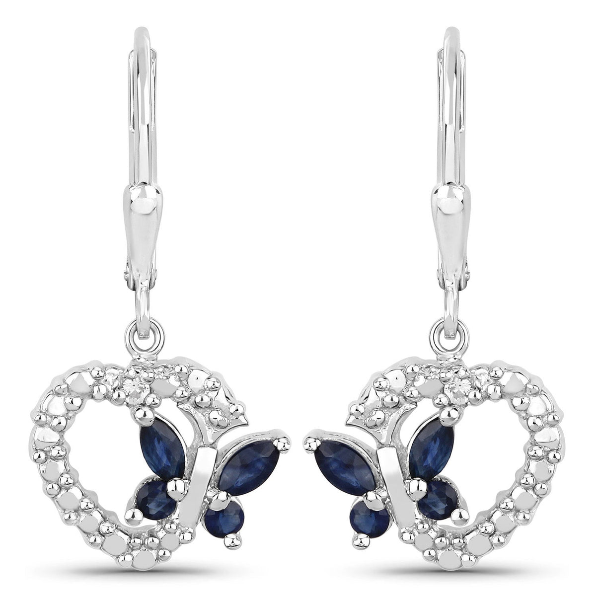 0.57 Carat Genuine Blue Sapphire and Created White Sapphire .925 Sterling Silver Earrings