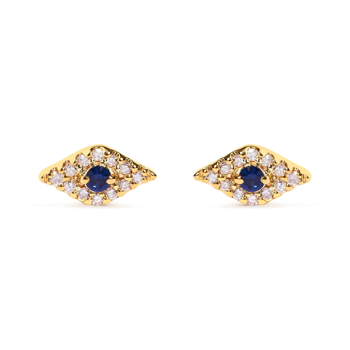 10K Yellow Gold Blue Sapphire and Diamond Accent Evil Eye Stud Earring (H-I Color, I1-I2 Clarity)