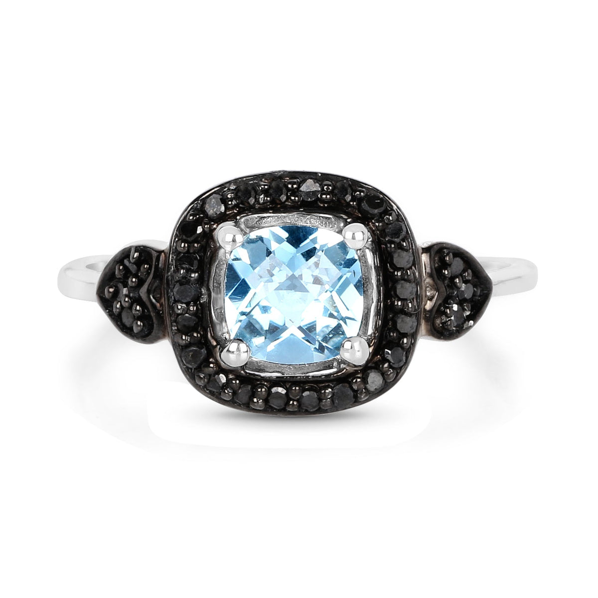 1.19 Carat Genuine Swiss Blue Topaz & Black Diamond .925 Sterling Silver Ring