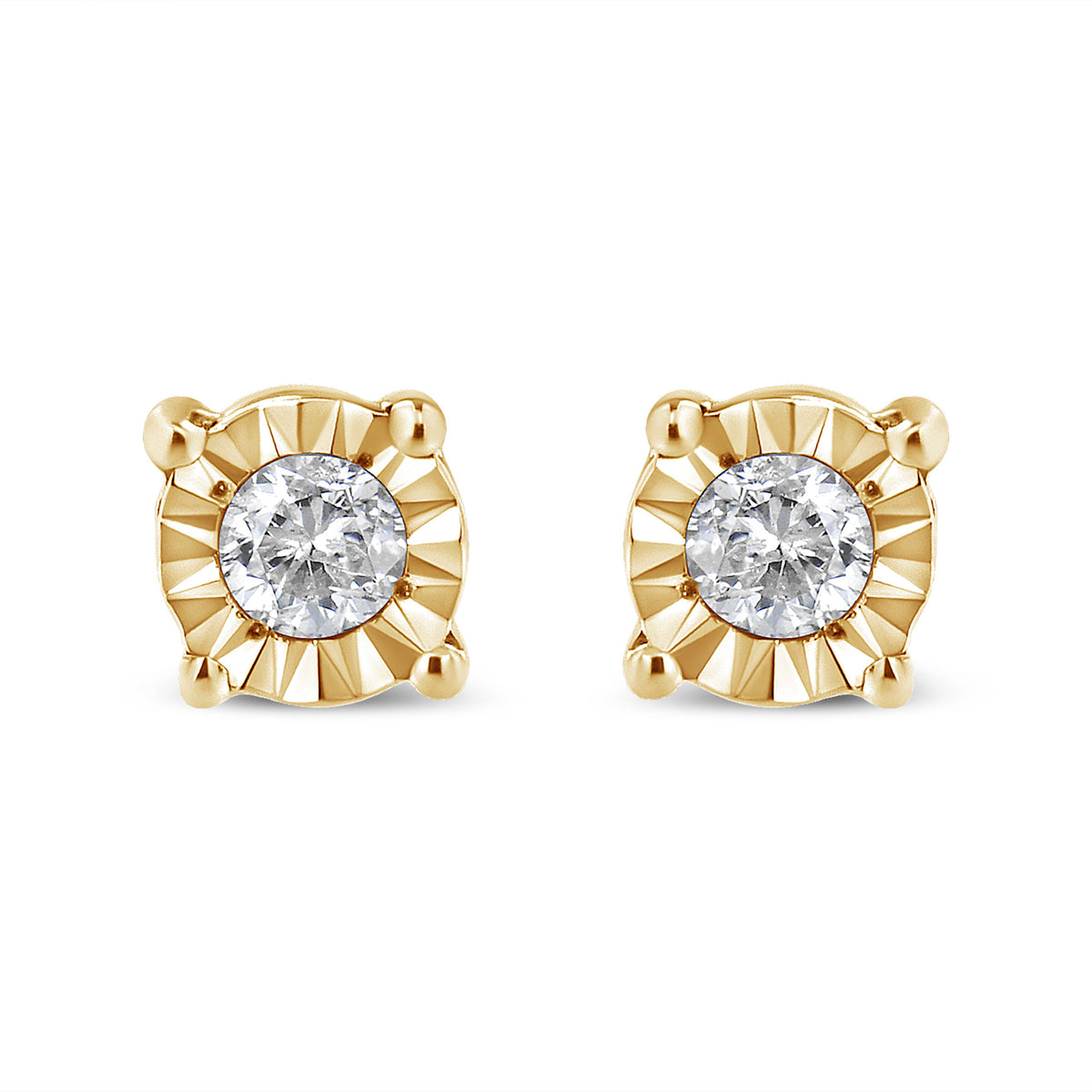 10K Yellow Gold Plated .925 Sterling Silver 1/10 Cttw Round Brilliant-Cut Diamond Miracle-Set Stud Earrings (J-K Color, I3 Clarity)