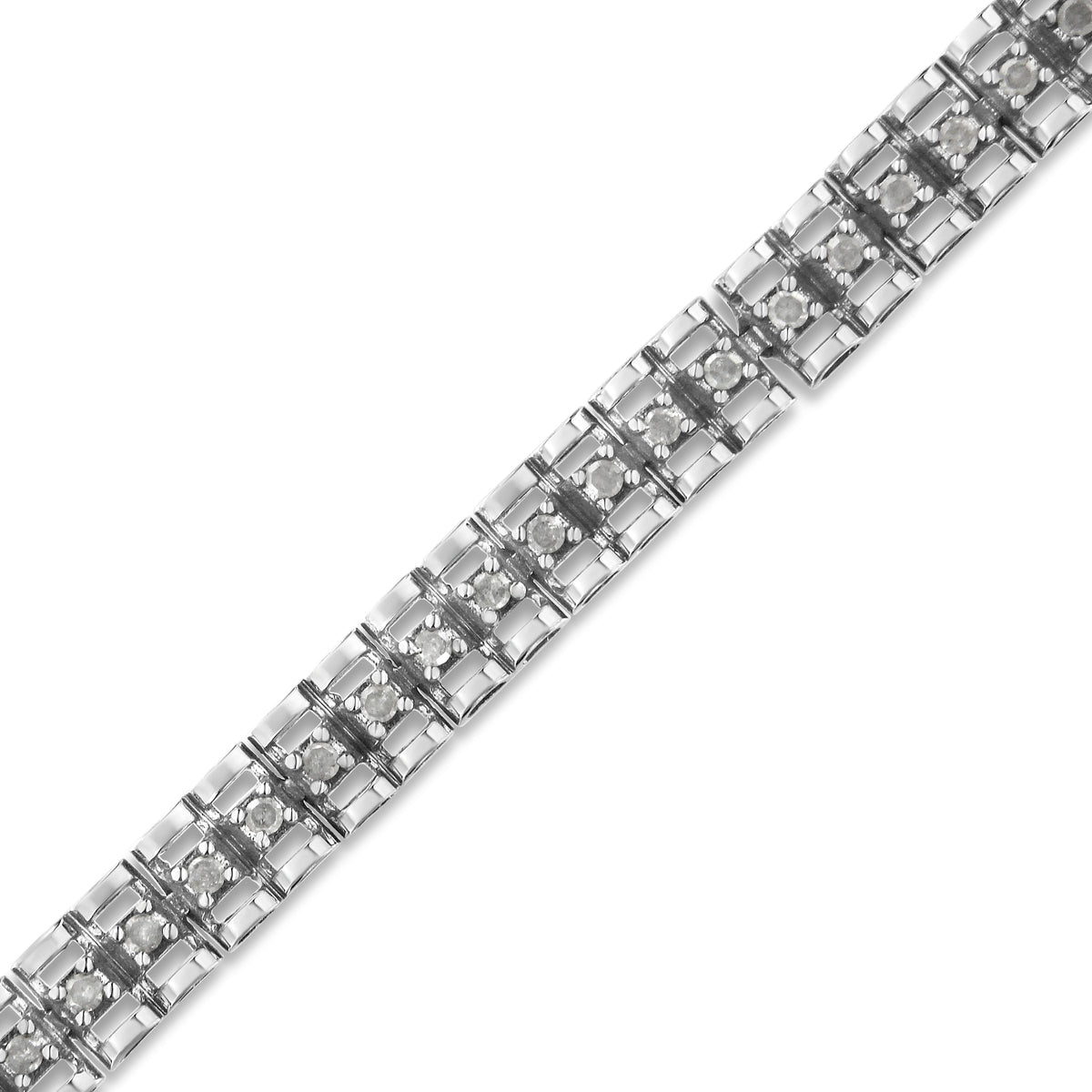 .925 Sterling Silver 1.0 Cttw Rose Cut Diamond Double-Link 7" Tennis Bracelet (I-J Color, I3 Clarity)