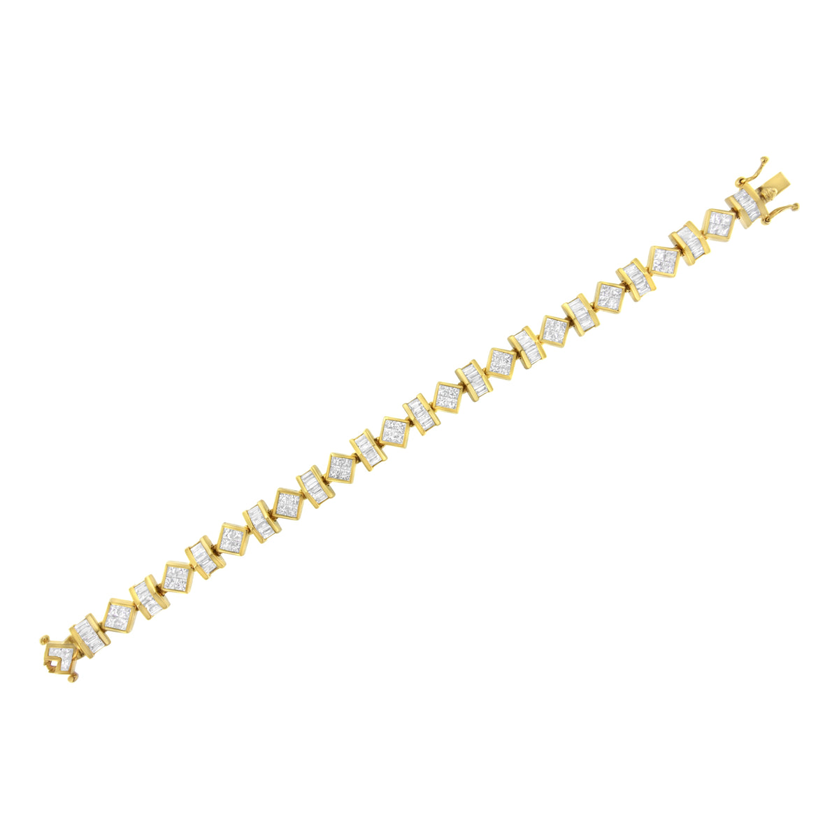 14K Yellow Gold 7.50 Cttw Princess and Baguette Diamond Geometric Link Bracelet