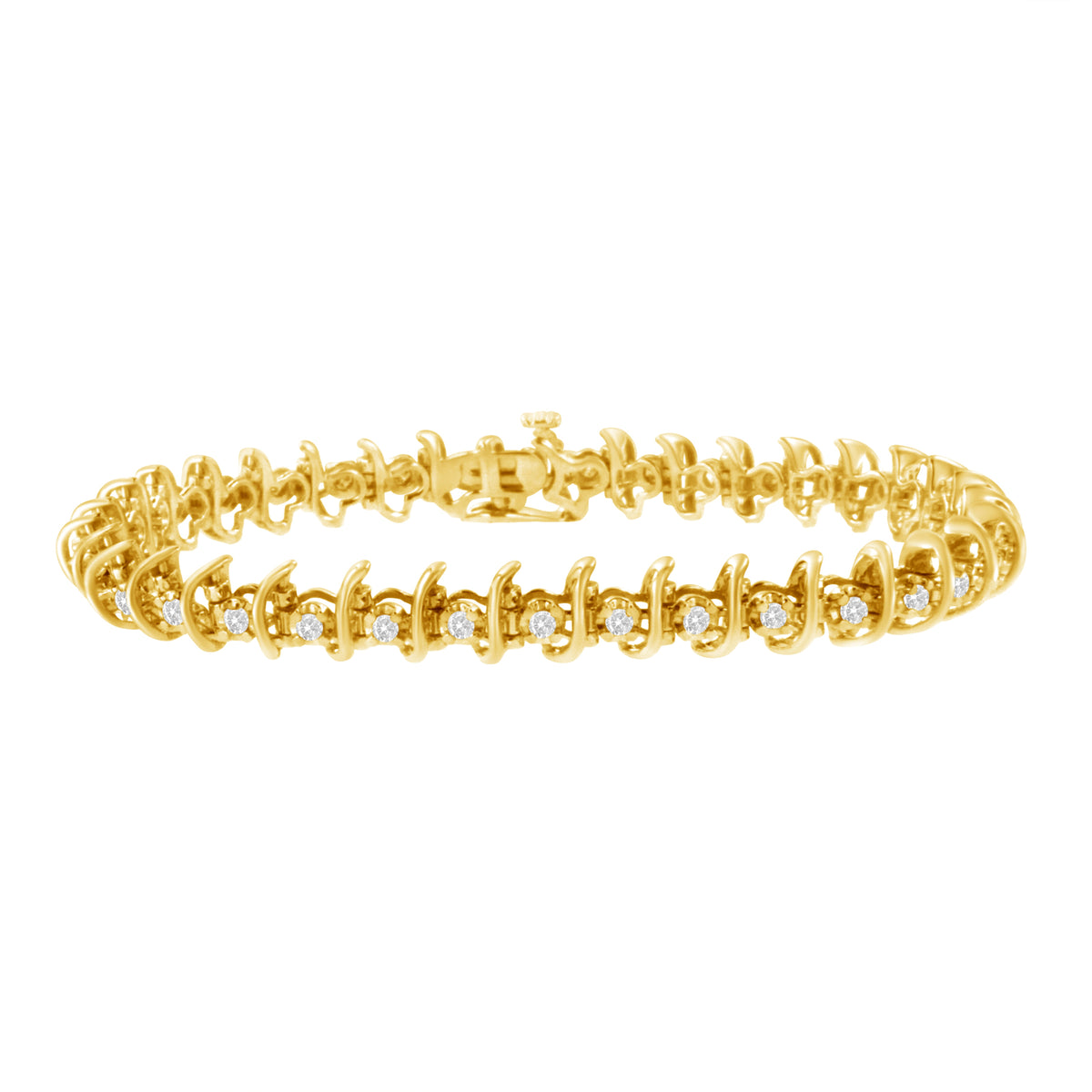 10KT Yellow Gold Plated .925 Sterling Silver 1 cttw Prong-Set Diamond Link Bracelet (J-K, I1-I2) - 7.5"
