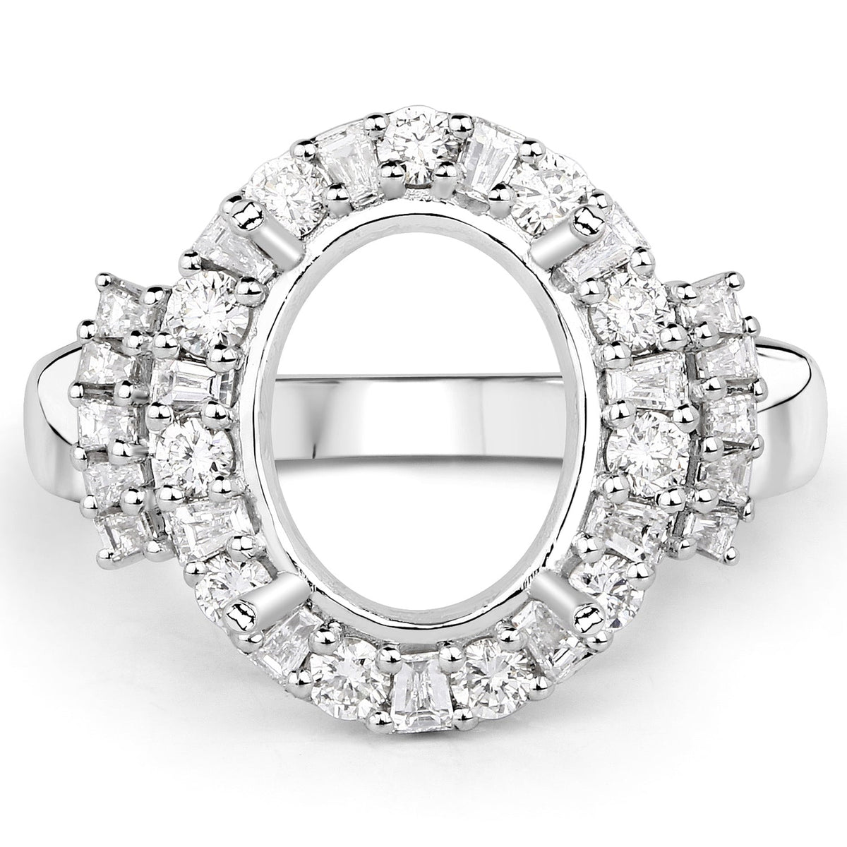 0.83 Carat Genuine White Diamond 14K White Gold Semi Mount Ring - holds 11x9mm Oval Gemstone