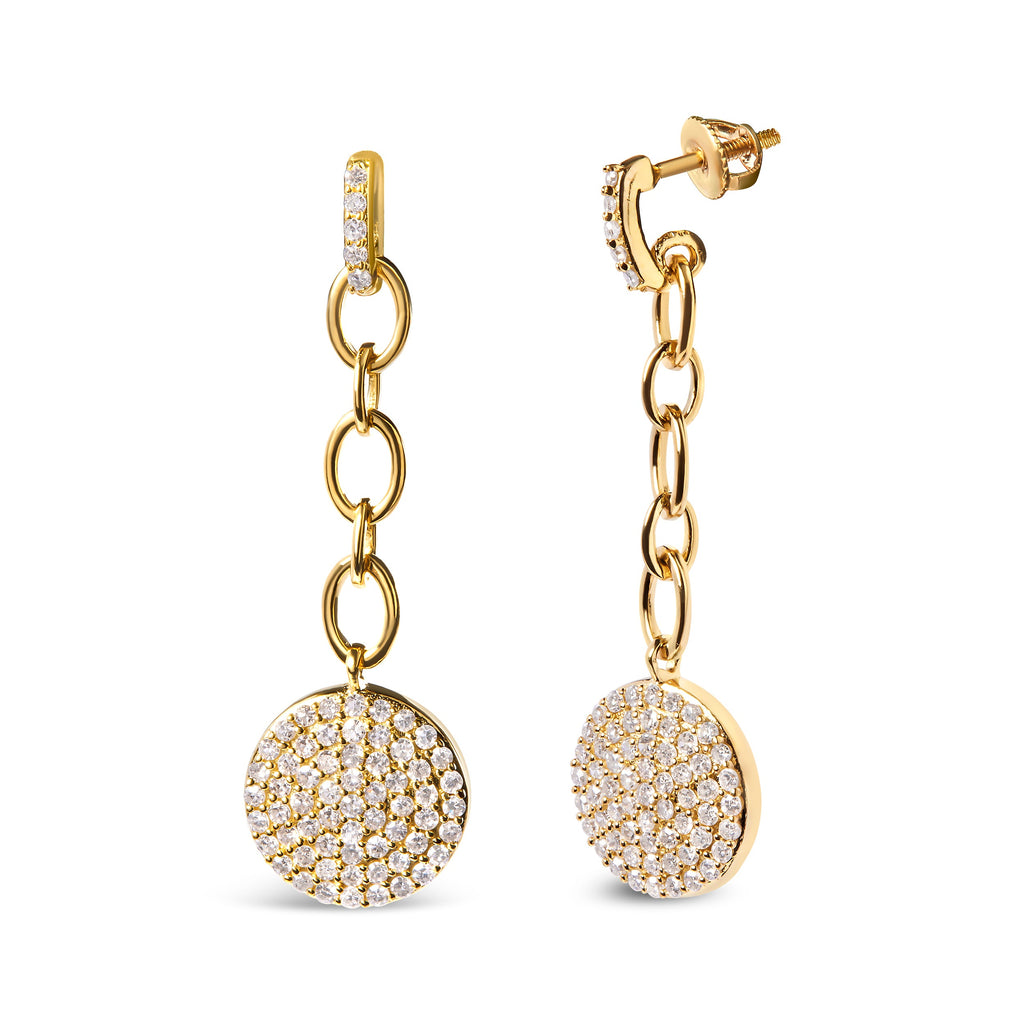 18K Yellow Gold Plated .925 Sterling Silver 1.0 Cttw Diamond Composite Cluster Dangle Chain Earrings (I-J Color, I1-I2 Clarity)