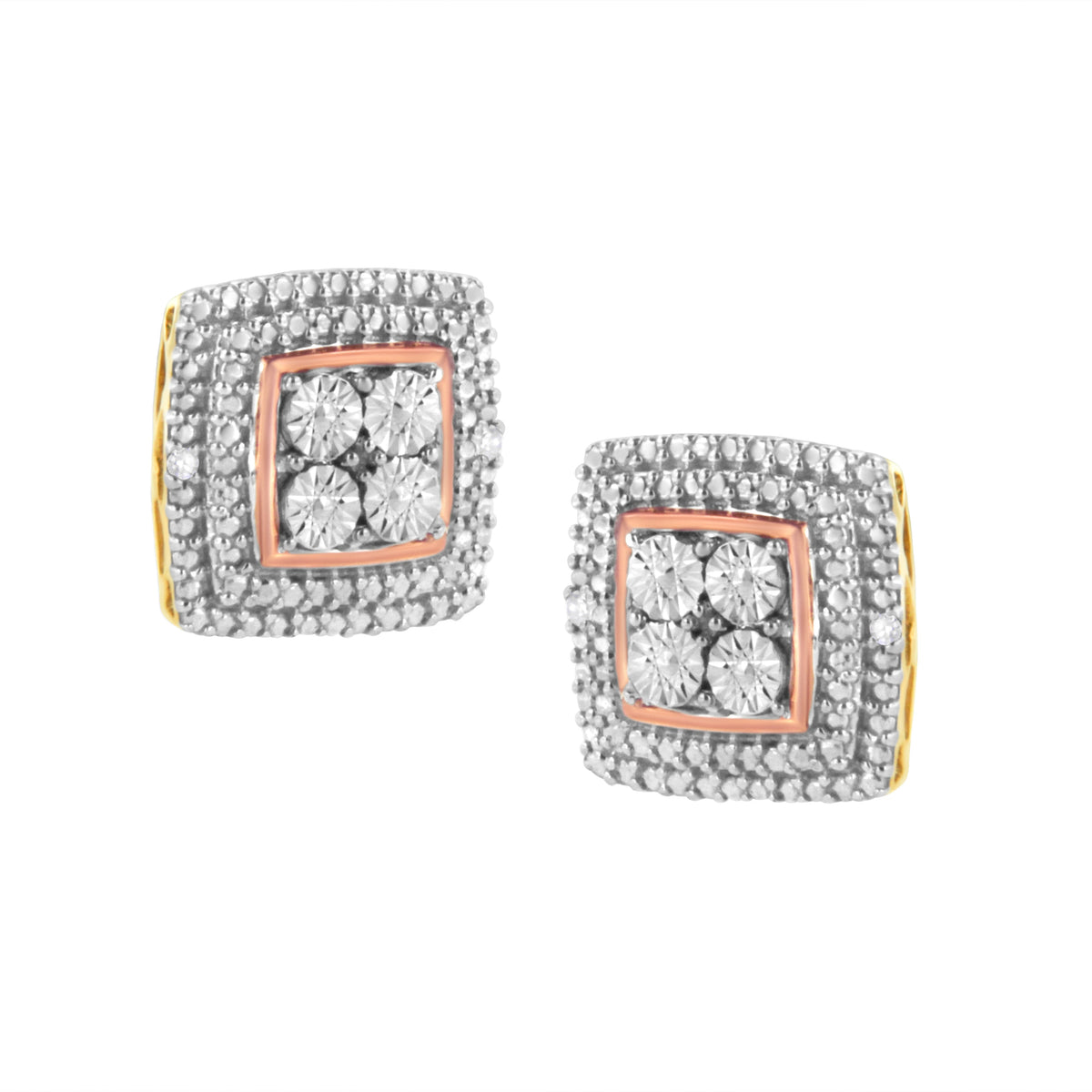 10K Yellow, White, and Rose Gold Plated Sterling Silver Diamond Accent Earrings (I-J Clarity, I3 Color)