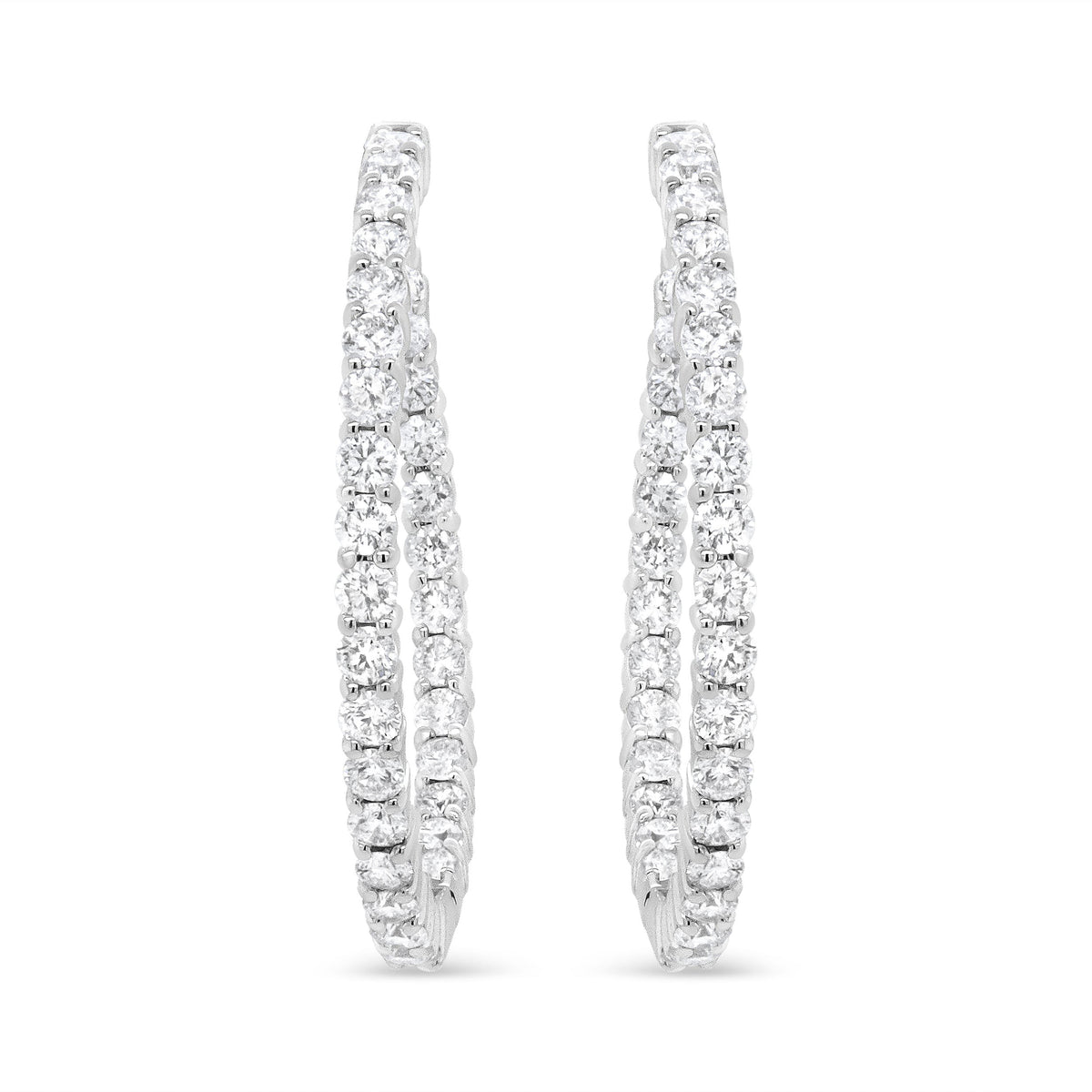 18K White Gold 3 5/8 Cttw Round Diamond Curved Inside-Outside Hoop Earrings (F-G Color, VS1-VS2 Clarity)