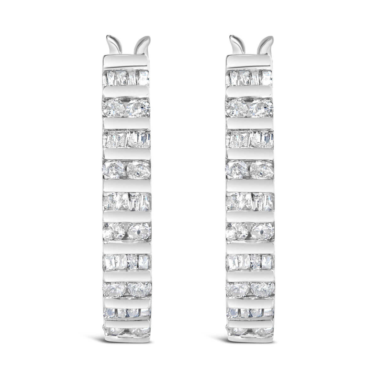 10K White Gold 1.0 Cttw Alternating  Diamond "U" Hoop Earrings (I-J Color, I2-I3 Clarity)