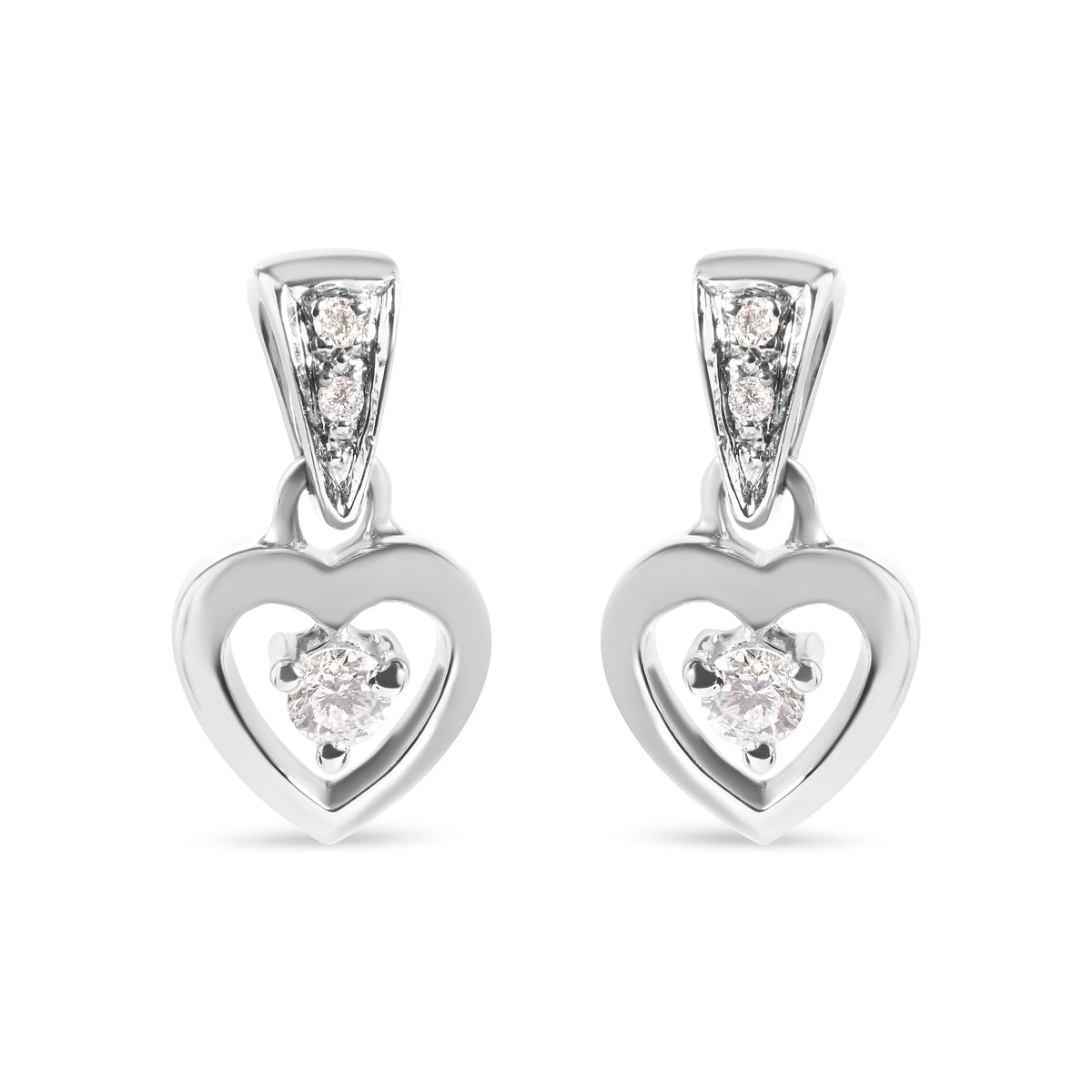 14K White Gold 1/6 Cttw Diamond Dangle Heart Stud Earrings (H-I, SI2-I1)