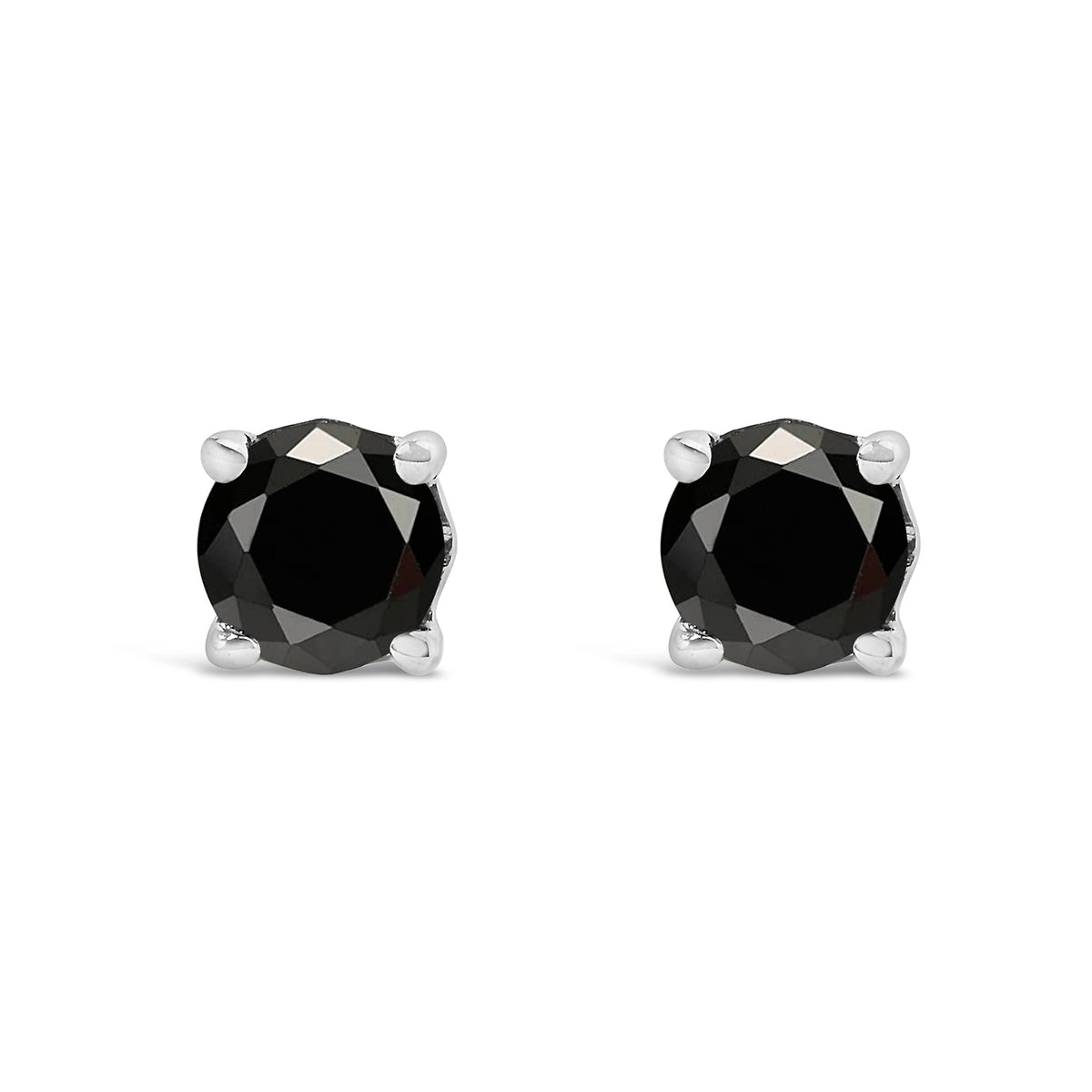 .925 Sterling Silver 1/2 Cttw Black Diamond Solitaire Stud Earrings