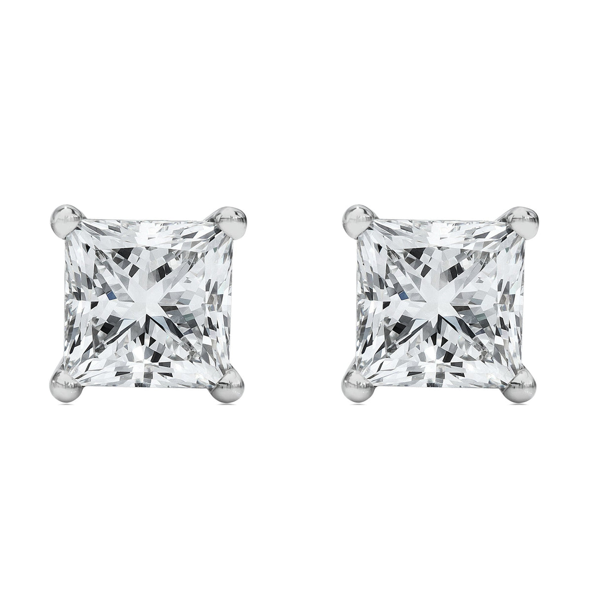 14K White Gold 1/2 Cttw Princess Cut Lab Grown Diamond Solitaire Stud Earrings (F-G Color, VS2-SI1 Clarity)