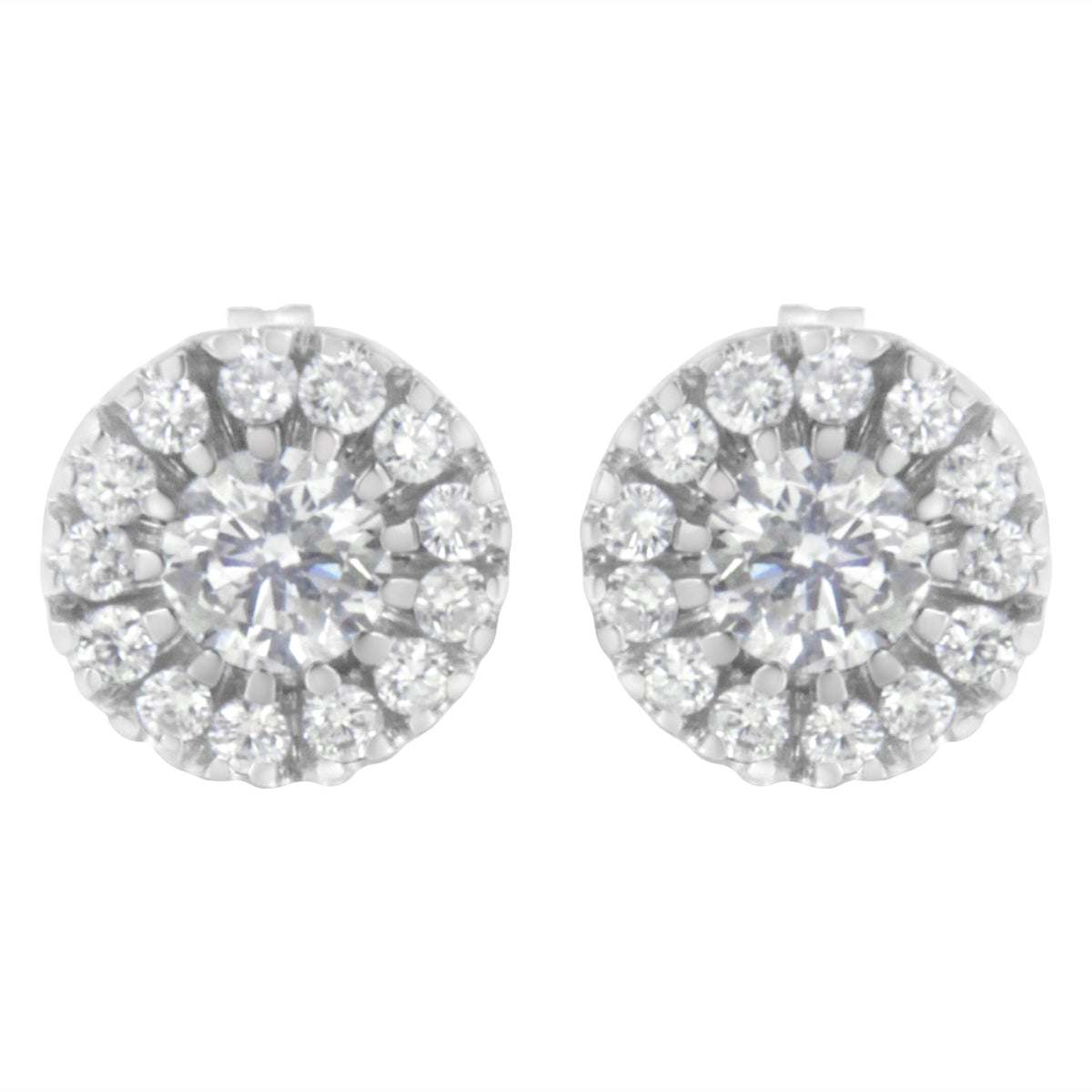 14k White Gold 1 cttw Diamond Halo Stud Earrings (I-J Clarity, I1-I2 Color)
