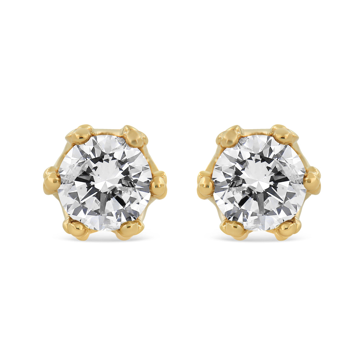 14K Yellow Gold 2.0 Cttw Round Diamond Crown Stud Earrings (I-J Color, I1-I2 Clarity)