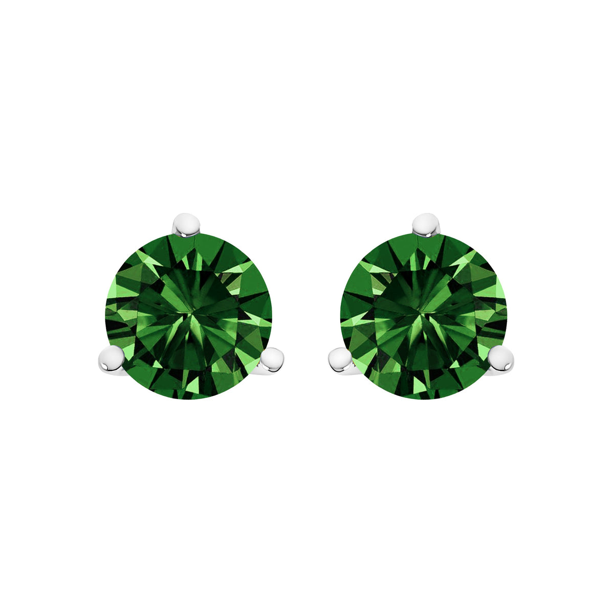 14K White Gold 1.0 Cttw 3-Prong Martini Set Lab Grown Green Diamond Solitaire Stud Earrings