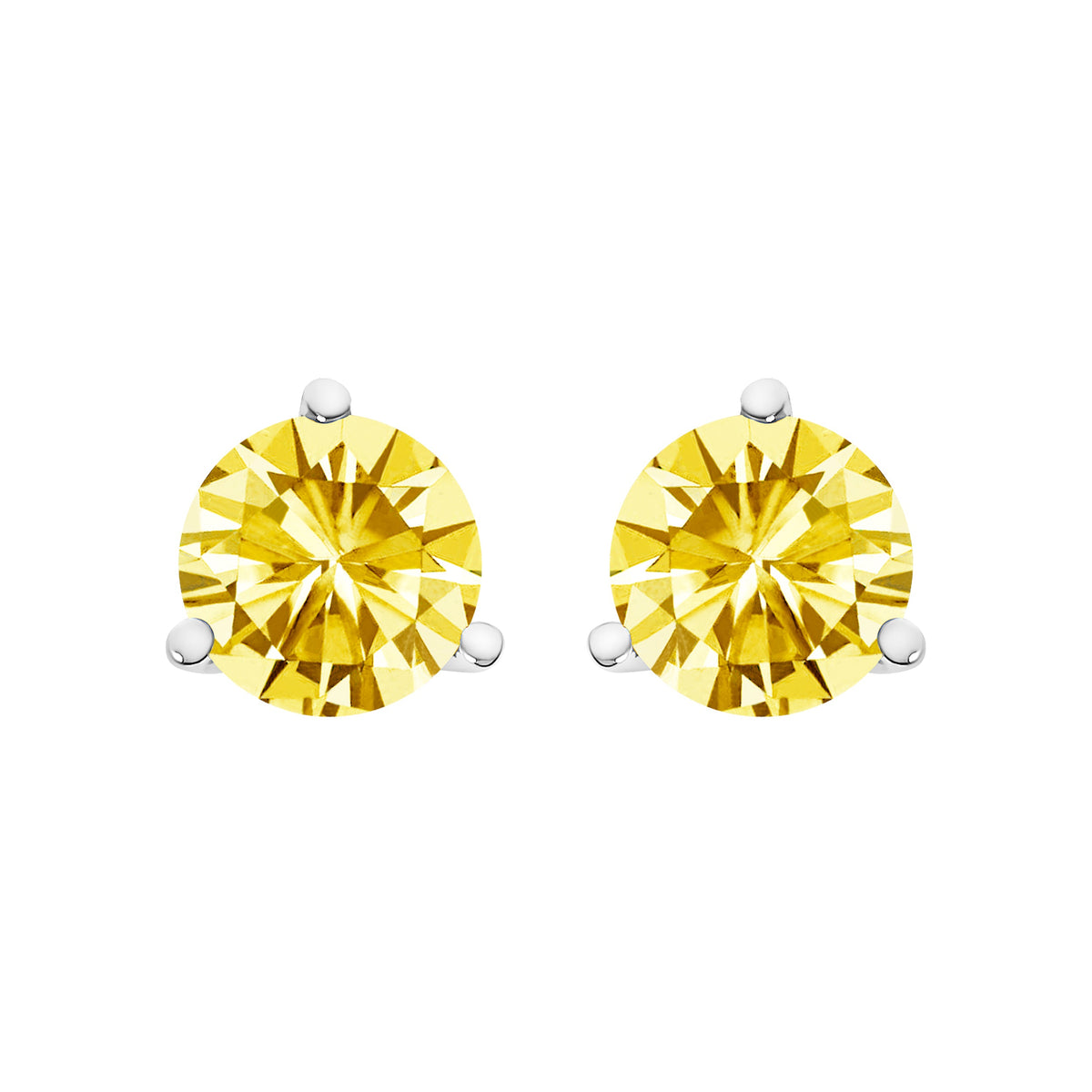14K White Gold 3-Prong Martini Set 1.0 Cttw Yellow Lab Grown Diamond Solitaire Stud Earrings