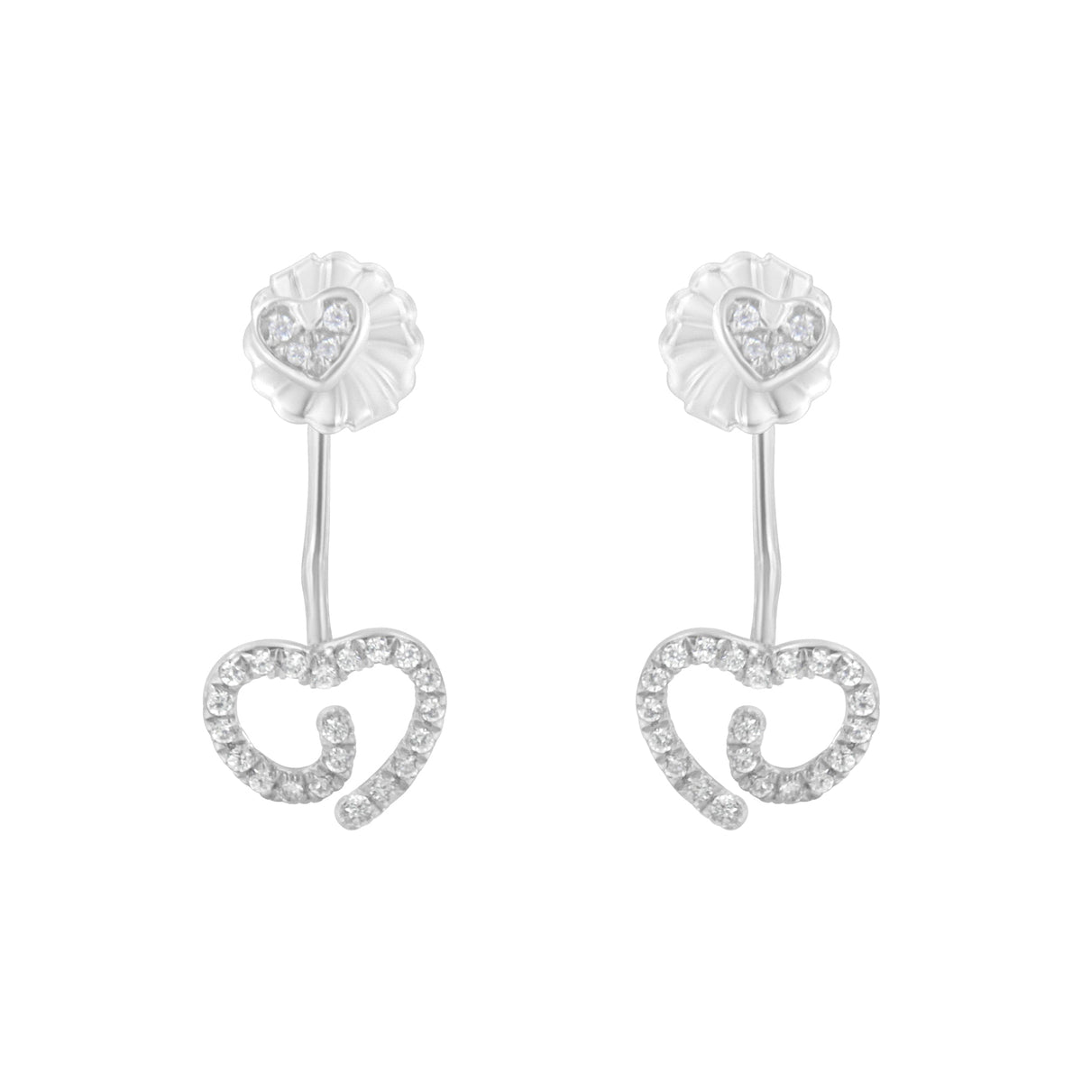 .925 Sterling Silver 1/4 Cttw Diamond Swirl Heart Front/Back Earrings (I-J Color, I2-I3 Clarity)