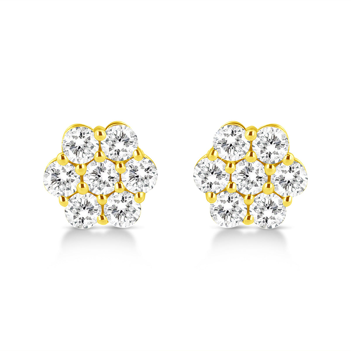 14K Yellow Gold 1/2 Cttw Brilliant Round Cut Diamond Floral Cluster Stud Earrings with Pushbacks (J-K Color, VS2-SI1 Clarity)