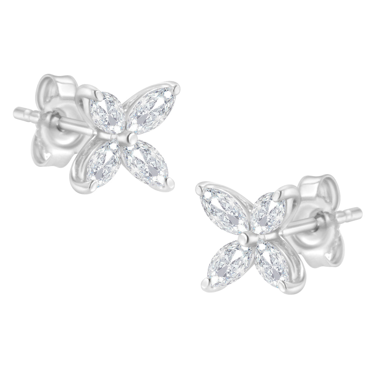 14K White Gold 1/2 Cttw Marquise Diamond 8 Stone Floral Leaf Stud Earrings (H-I Color, SI1-SI2 Clarity)