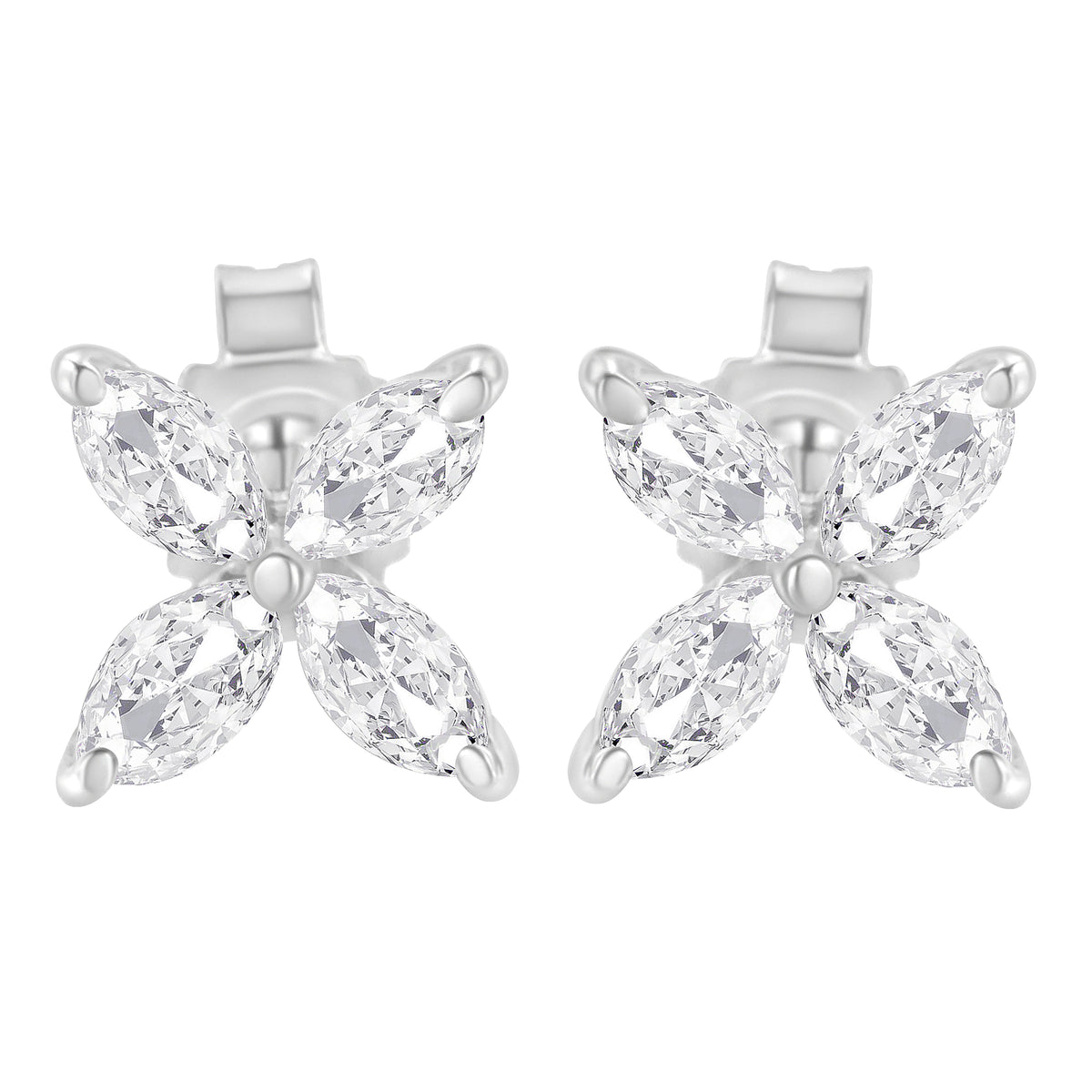 14K White Gold 1/2 Cttw Marquise Diamond 8 Stone Floral Leaf Stud Earrings (H-I Color, SI1-SI2 Clarity)
