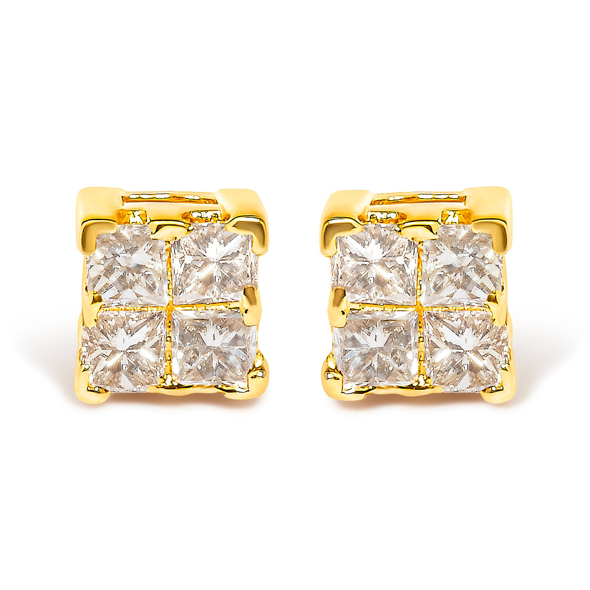 14K Yellow Gold 1/4 Cttw Invisible Set Princess-Cut Diamond Square Stud Earring (J-K Color, I1-I2 Clarity)