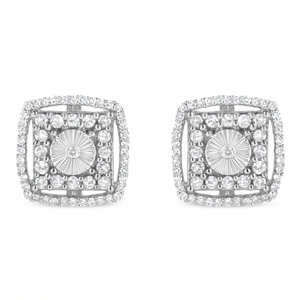 .925 Sterling Silver 1.0 Cttw Round Diamond Double Halo and Disc Stud Earring (I-J Color, I2-I3 Clarity)