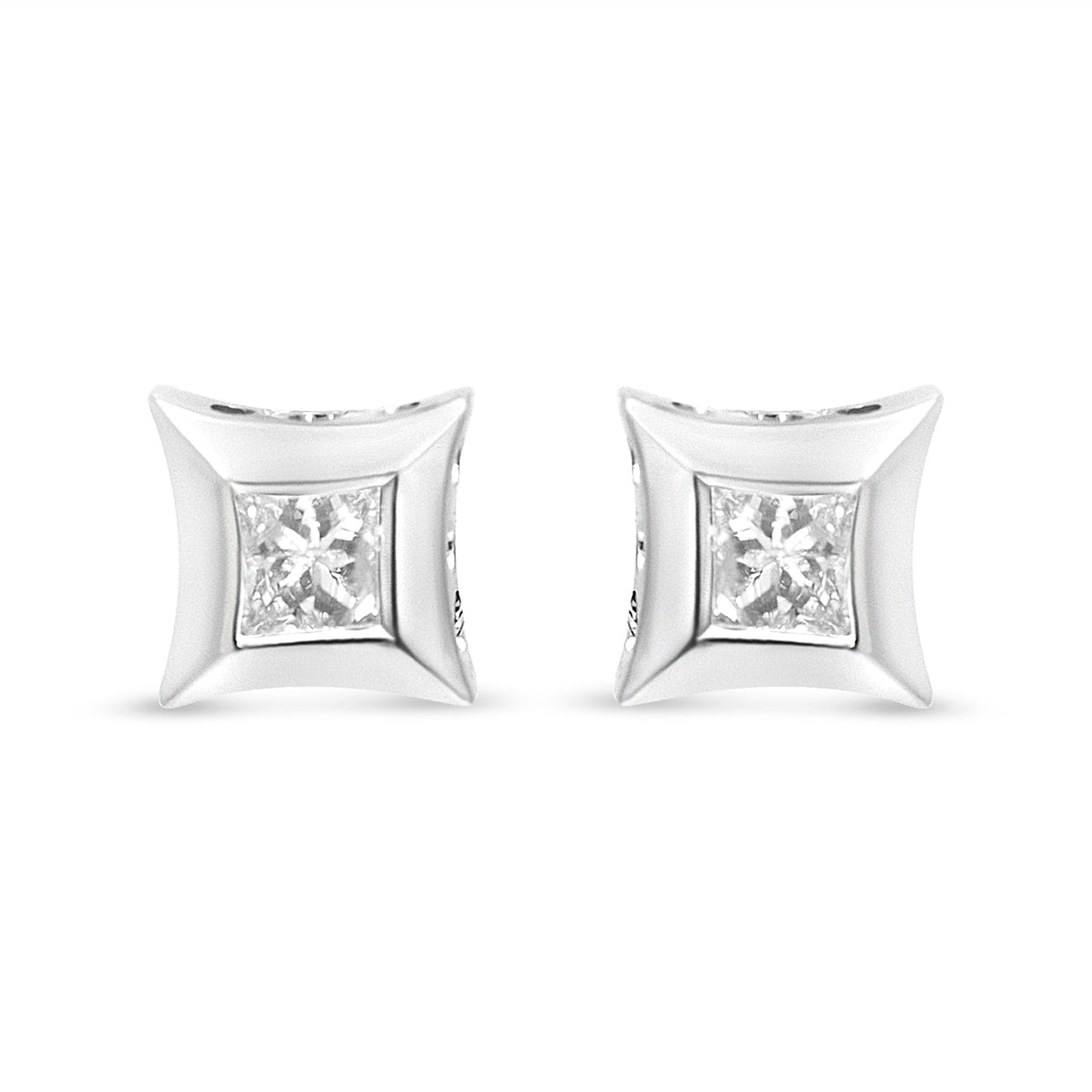 10K White Gold 1/3 Cttw Invisible Set Style Princess-Cut Diamond Stud Earrings (H-I Color, SI2-I1 Clarity)
