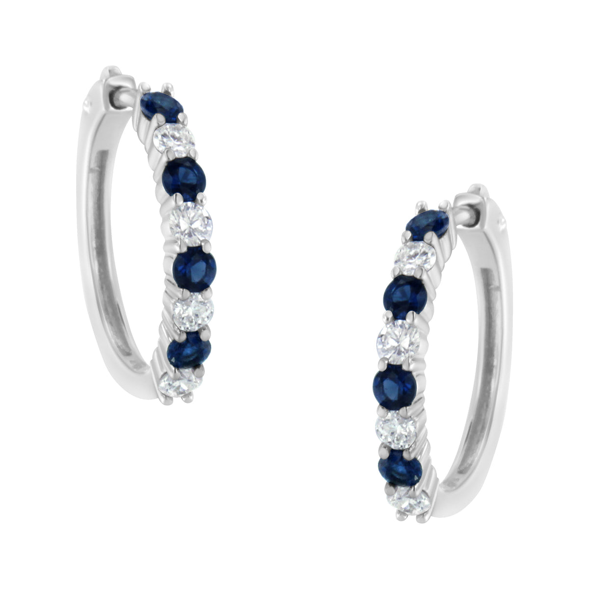 10K White Gold, Â½ Cttw Diamond, & Â½ Cttw Lab-Grown Blue Sapphire Leverback Hoop Earrings (H-I Color, I1-I2 Clarity)