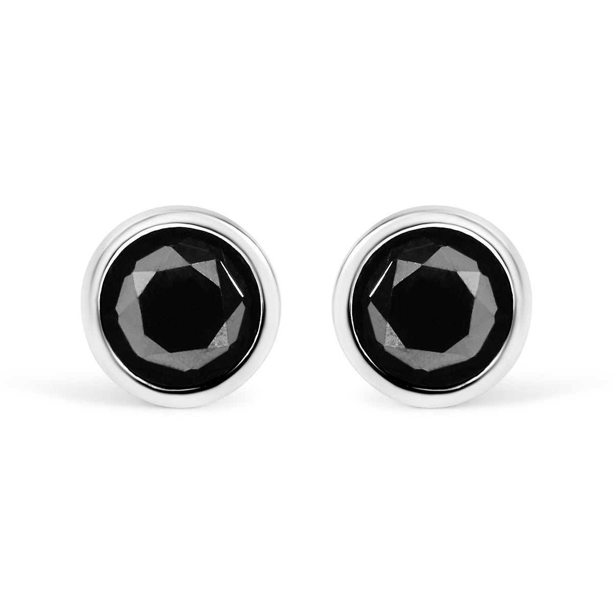 .925 Sterling Silver 4.00 Cttw Round Brilliant-Cut Black Diamond Bezel-Set Stud Earrings with Screw Backs (Fancy Color-Enhanced, I2-I3 Clarity)