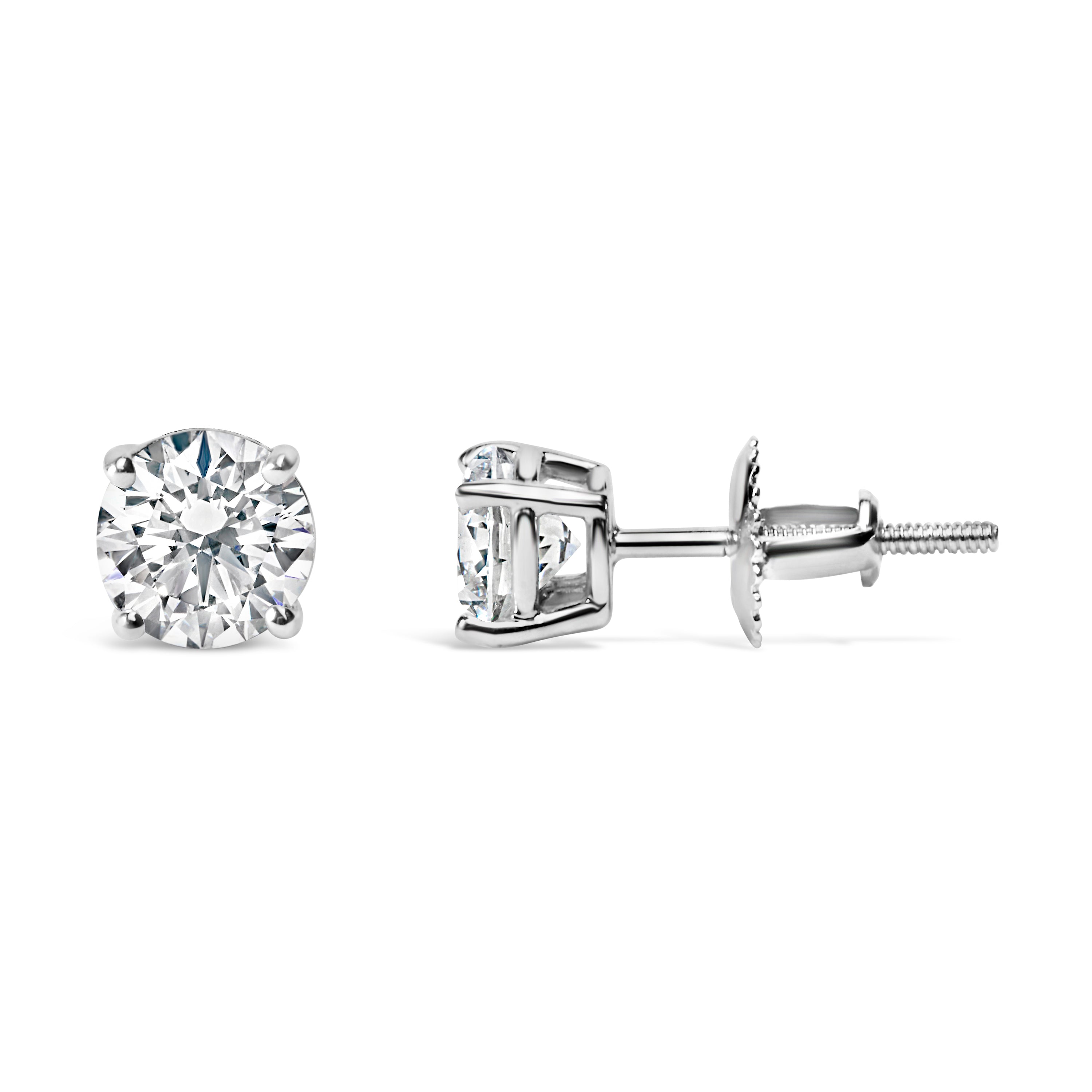 .925 Sterling Silver 1.0 Cttw Round Brilliant Cut Lab Grown Diamond 4-Prong Classic Solitaire Stud Earrings (F-G Color, VS2-SI1 Clarity)