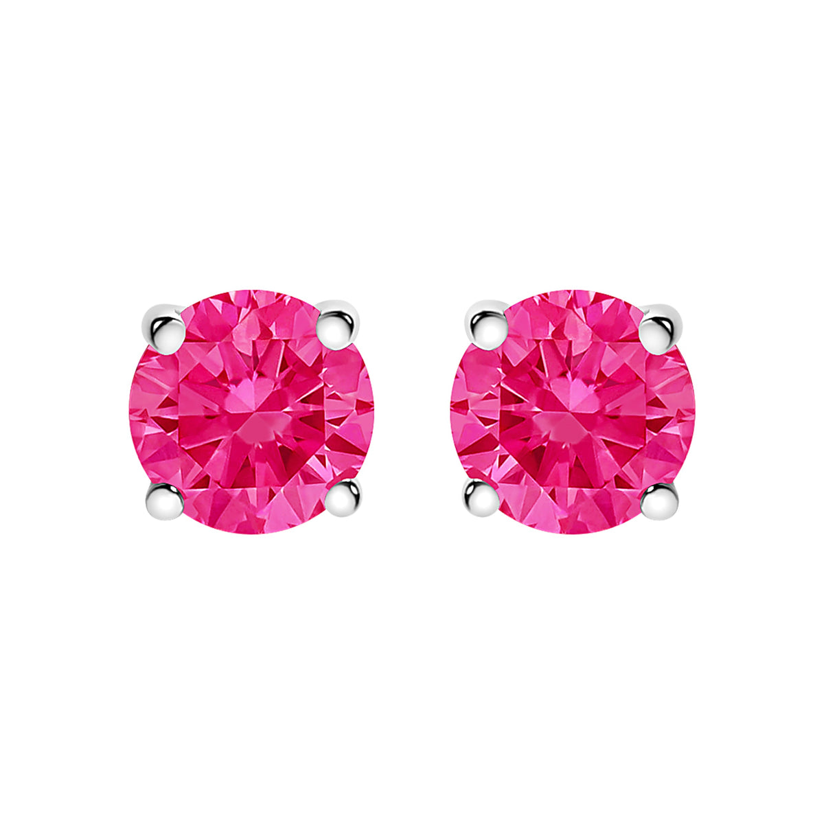 10K White Gold 1.0 Cttw Lab Created Round Brilliant Cut Pink Diamond Classic 4-Prong Solitaire Stud Earrings (Fancy Pink Color, VVS2-VS1 Clarity)