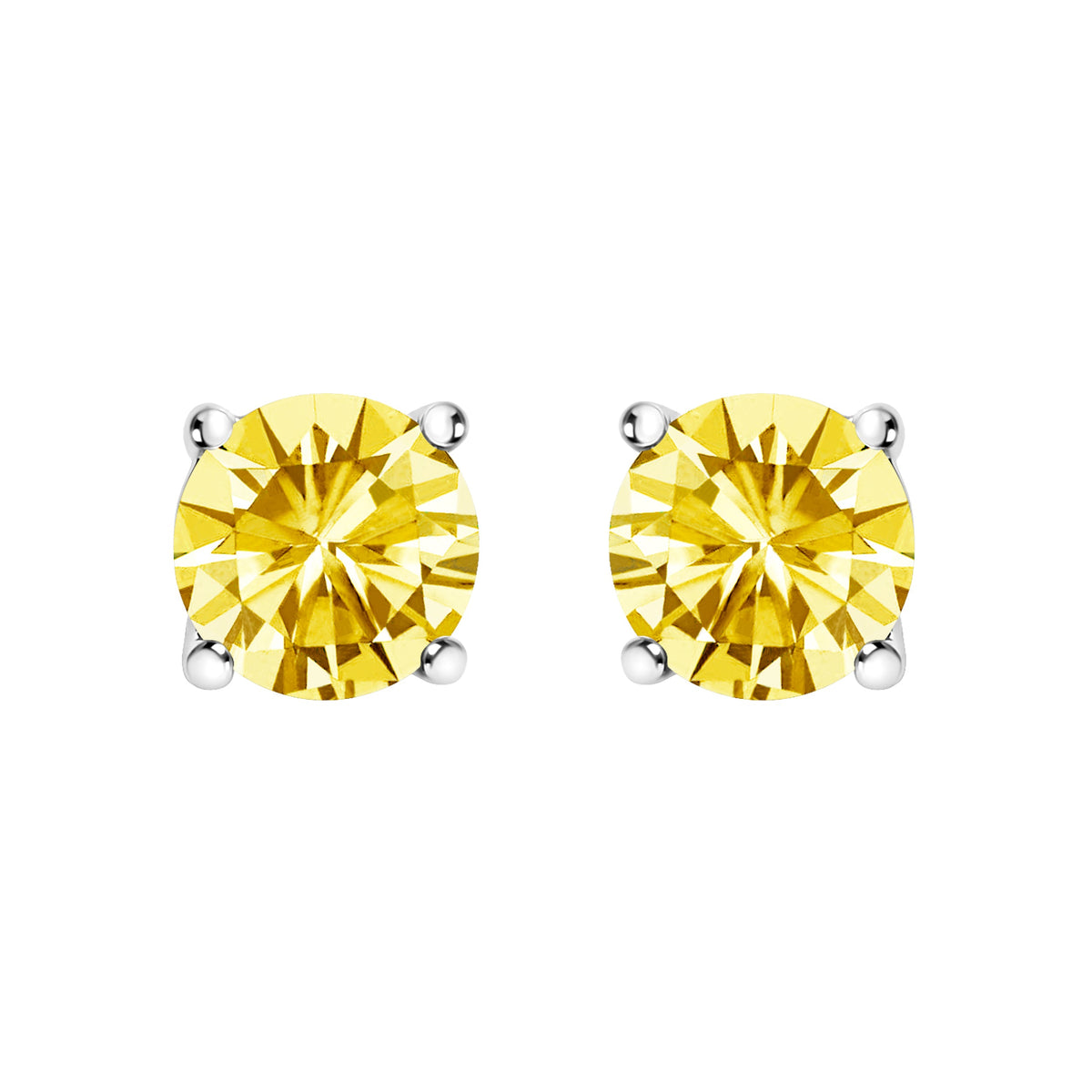 14K White Gold 1.0 Cttw Lab Grown Yellow Diamond Solitaire Stud Earrings (Yellow Color, VS2-SI1 Clarity)