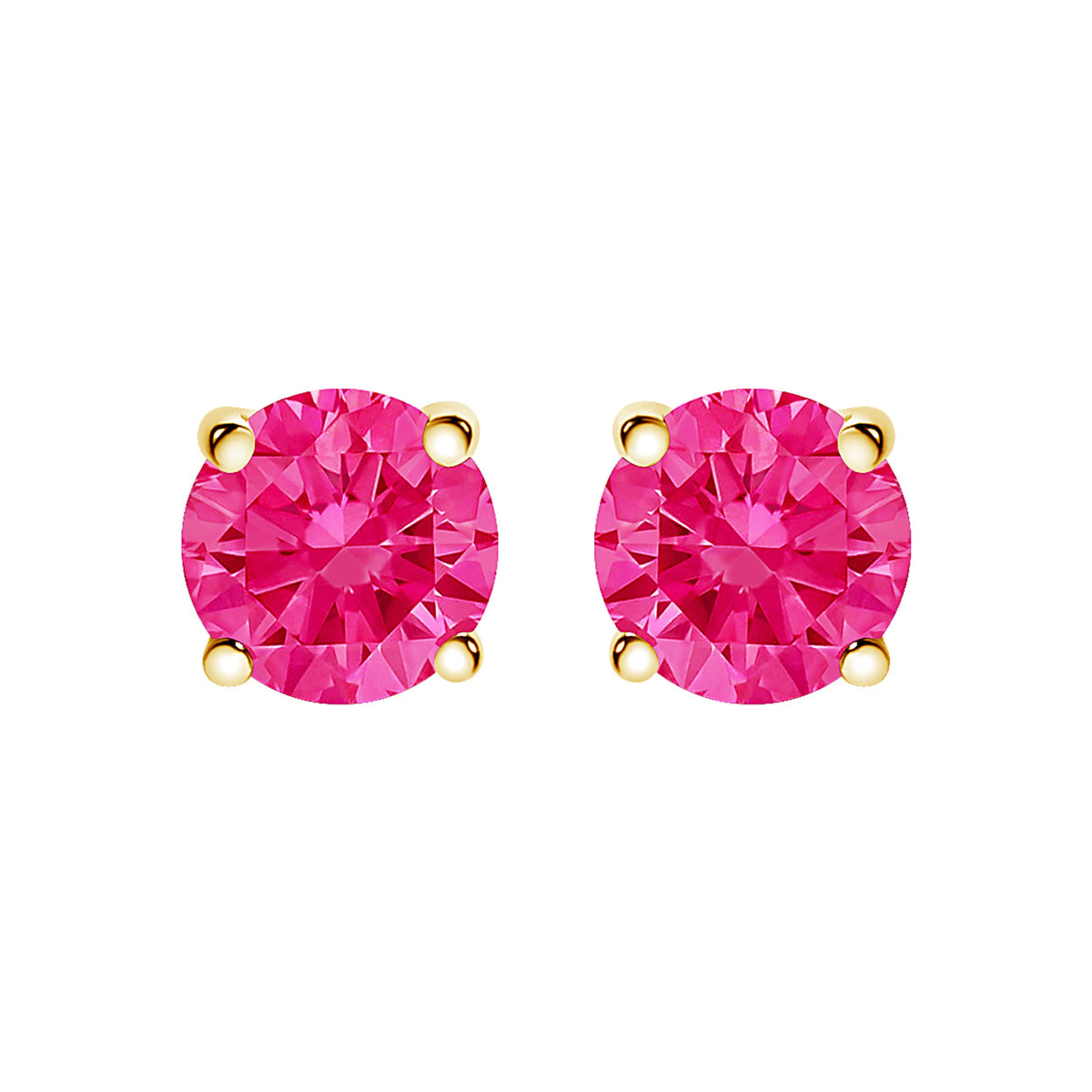 14K Yellow Gold 1.00 Cttw Round Brilliant Cut Lab Grown Pink Diamond 4-Prong Classic Solitaire Earrings (Pink Color, VVS2-VS1 Clarity)