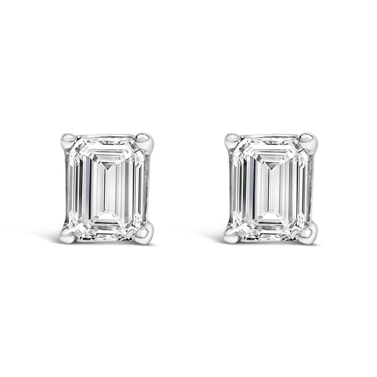 14K White Gold 1.0 Cttw Emerald Cut Lab-Grown Diamond Solitaire Stud Earrings (F-G Color, VS1-VS2 Clarity)