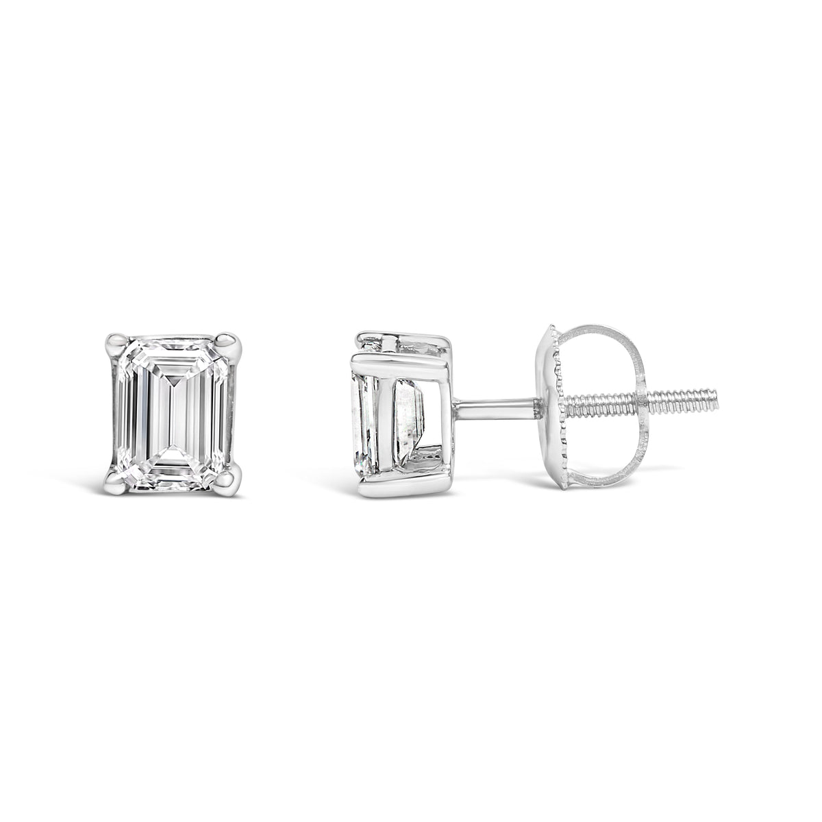 14K White Gold 1.0 Cttw Emerald Cut Lab-Grown Diamond Solitaire Stud Earrings (F-G Color, VS1-VS2 Clarity)