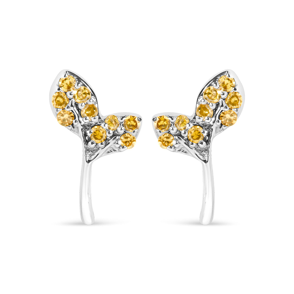 925 Sterling Silver 1/16ct TDW  Yellow Treated Diamond Leaf Earrings