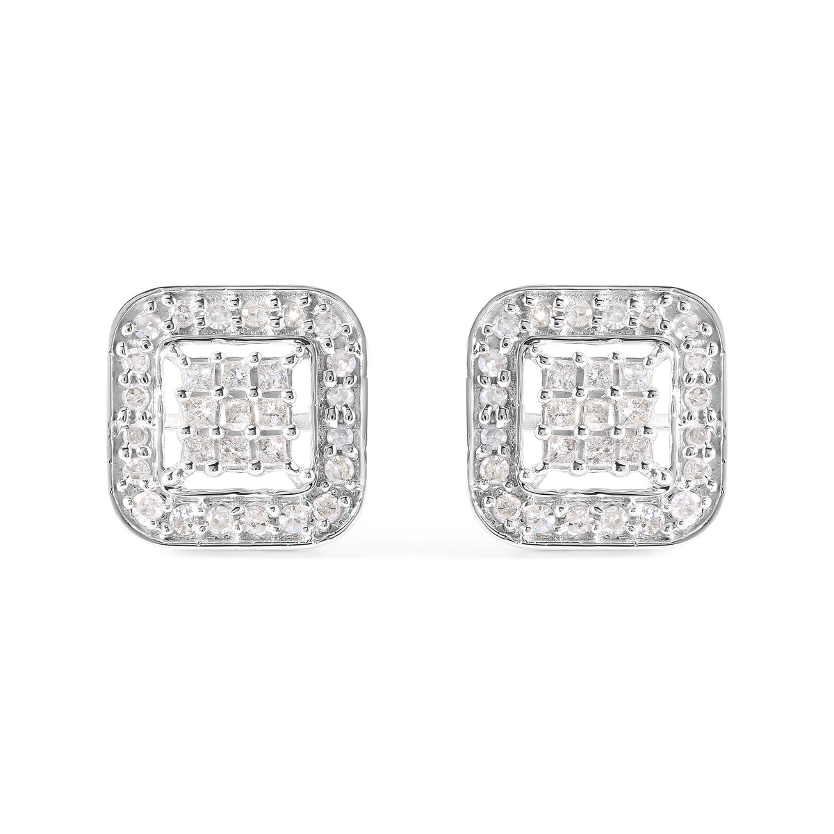 10K White Gold 5/8 Cttw Diamond Square Shaped Composite Stud Earrings (I-J Color, I1-I2 Clarity)