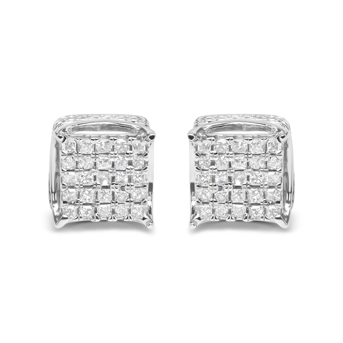10K White Gold 1/2 Cttw Princess Cut Diamond Square Shaped Multi Stone Stud Earrings (H-I Color, SI1-SI2 Clarity)