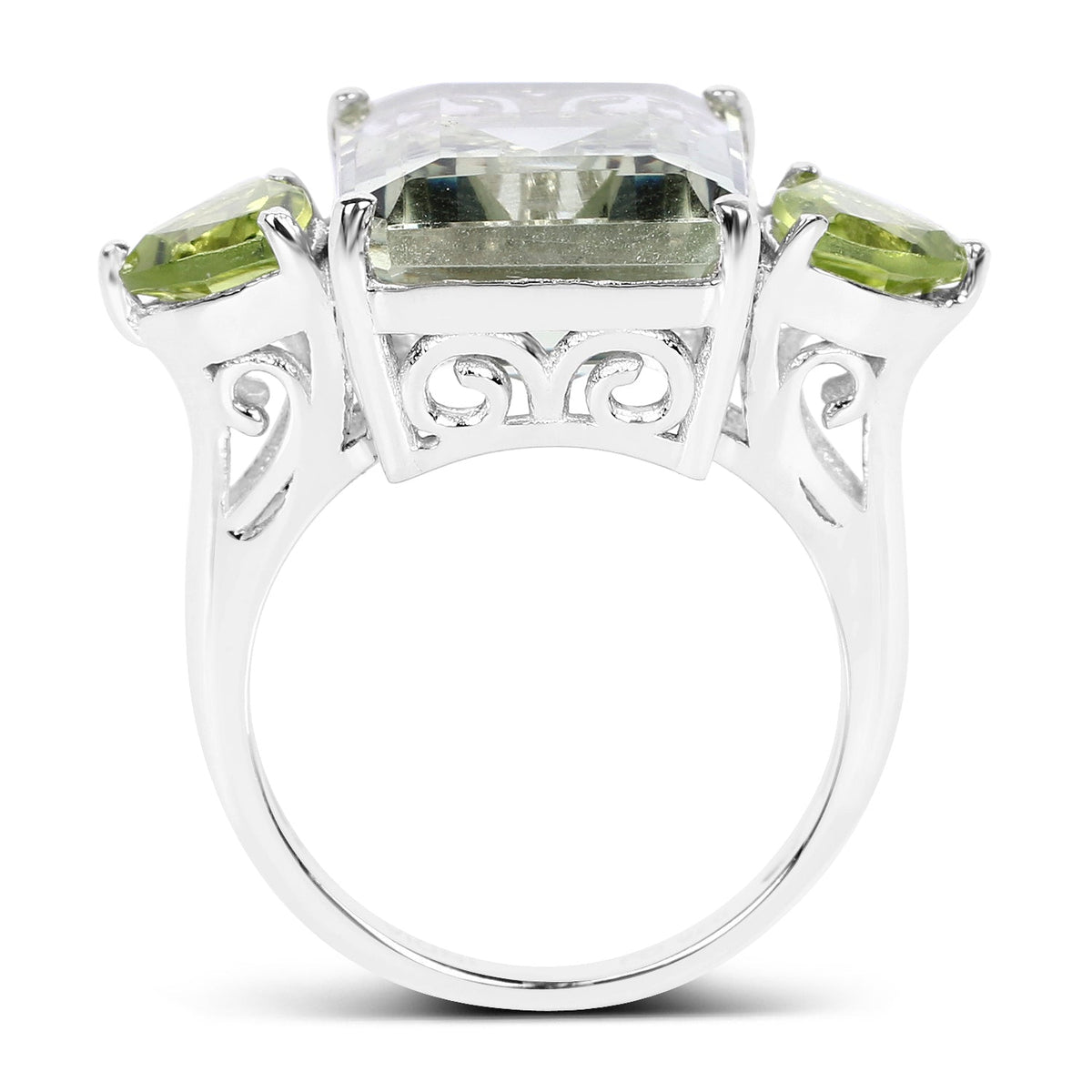 11.90 Carat Genuine Green Amethyst and Peridot .925 Sterling Silver Ring