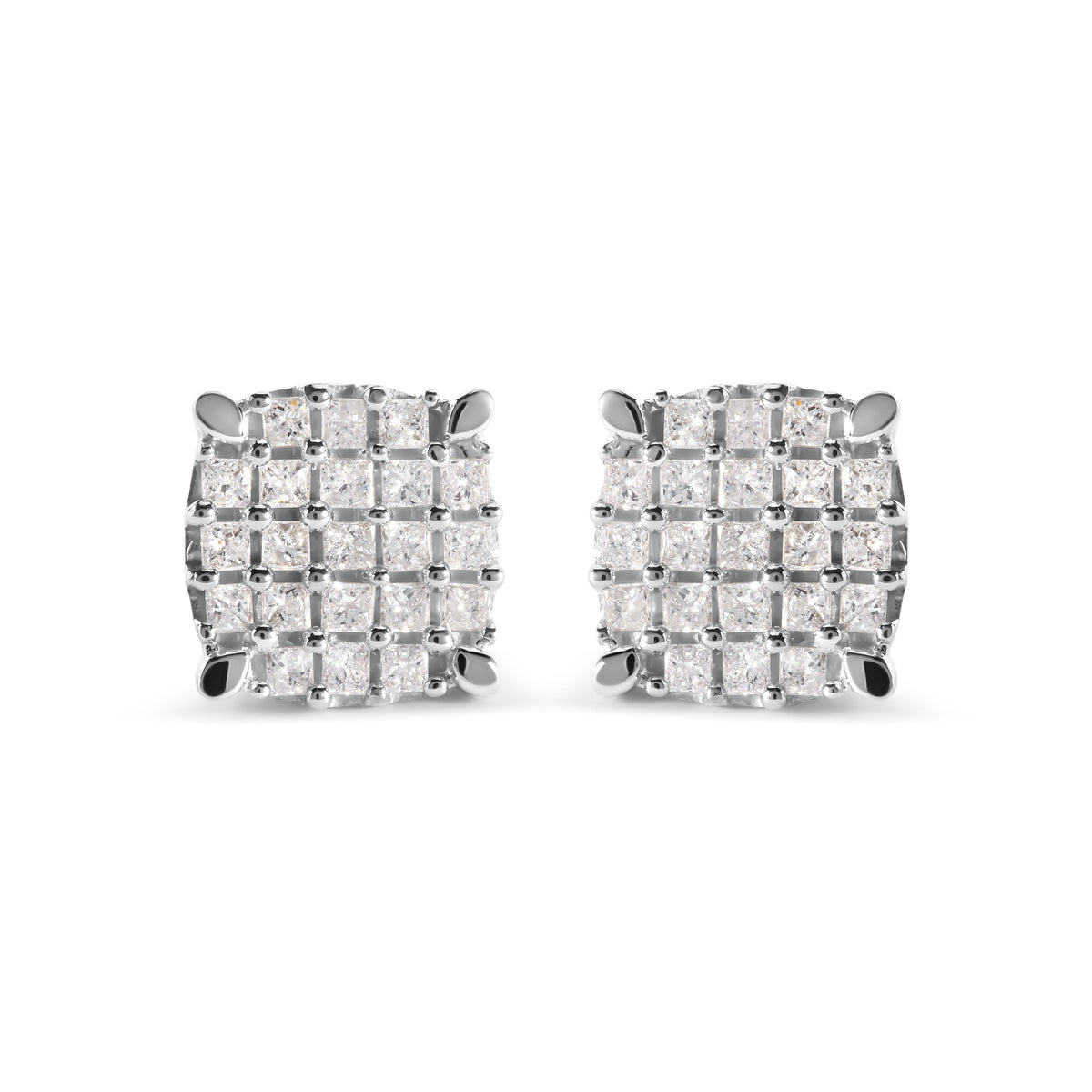 10K White Gold 3/4 Cttw Princess Diamond Composite Cushion Shape Stud Earrings (I-J Color, I1-I2 Clarity)