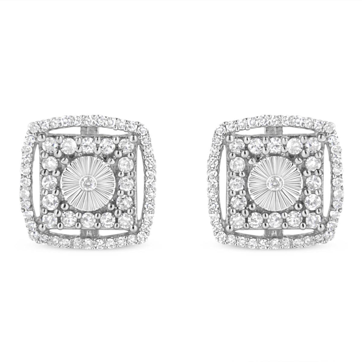 .925 Sterling Silver 1.0 Cttw Round Diamond Double Halo and Disc Stud Earring (I-J Color, I2-I3 Clarity)