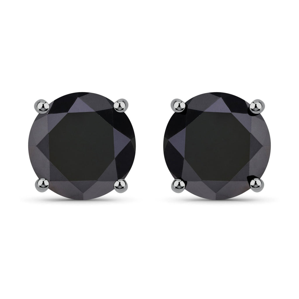 4.25 Carat Genuine Black Diamond 14K White Gold Earrings