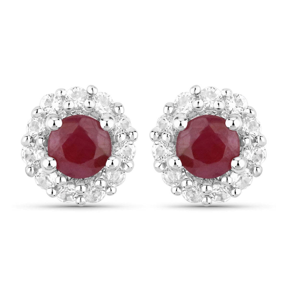 2.17 Carat Genuine Ruby and White Topaz .925 Sterling Silver Jewelry Set