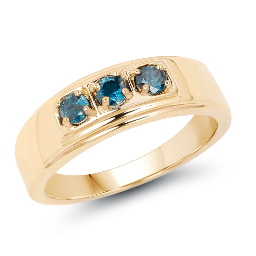 14K Yellow Gold Plated 0.33 Carat Genuine Blue Diamond .925 Sterling Silver Ring