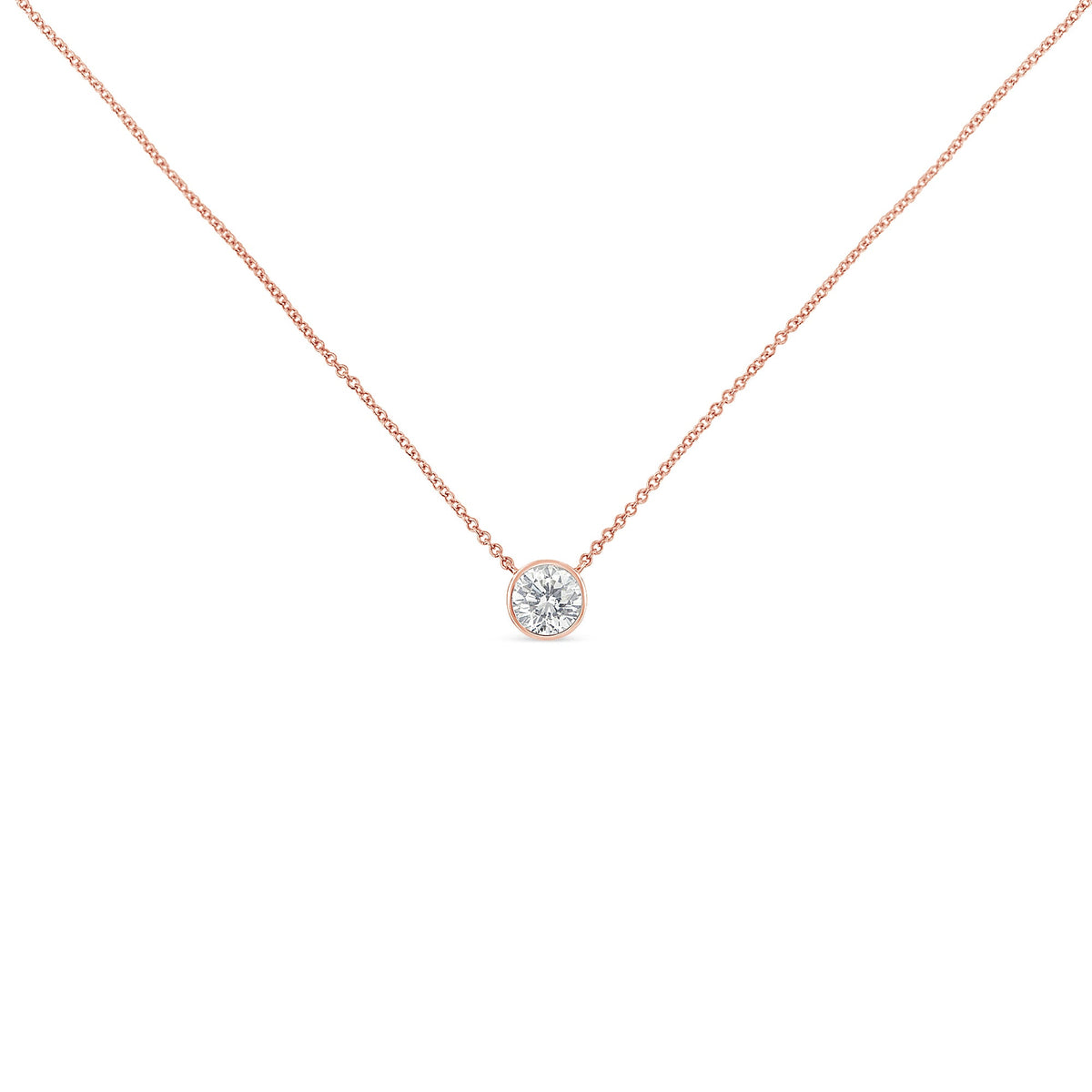 2 Micron 14K Rose Gold Plated Sterling Silver Bezel-Set Diamond Solitaire Pendant Necklace (1/3 cttw, H-I Color, I1-I2 Clarity)