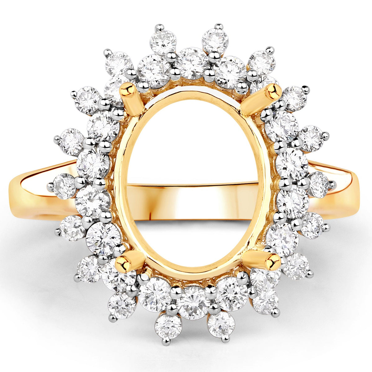 0.79 Carat Genuine White Diamond 14K Yellow Gold Semi Mount Ring - holds 11x9mm Oval Gemstone